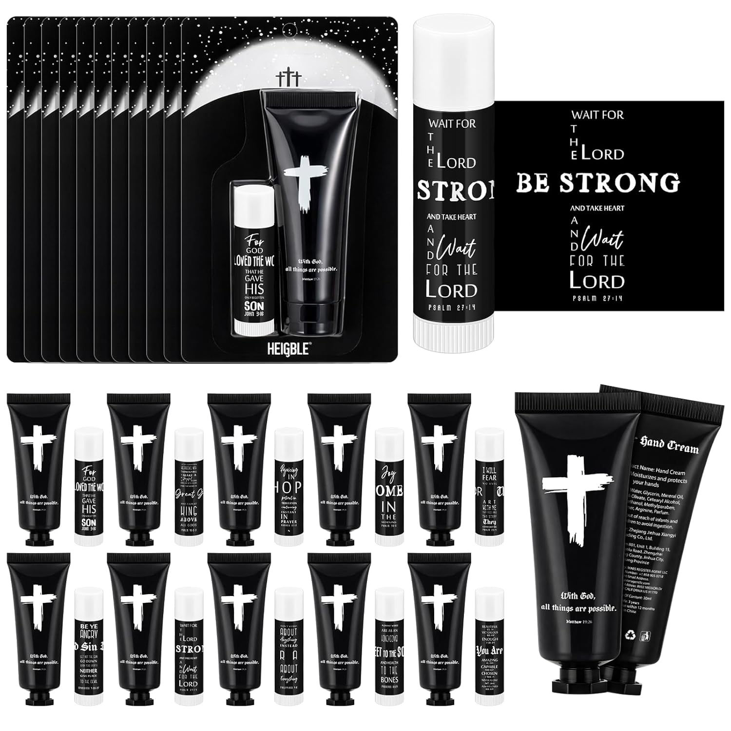 40 Pcs Christian Appreciation Gifts for Men Bulk Hand Cream and Lip Balm Set Black Religious Bible Verse Cedar Scent Lip Moisturizer Easter Gift for Coworker Team Church Party Favor