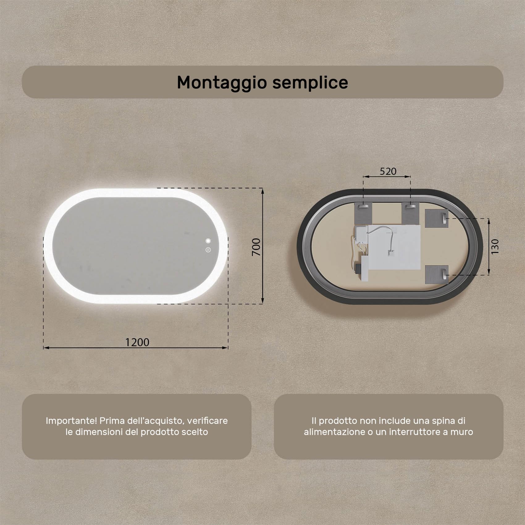 A ARTFORMA Specchio 120x70 cm Oval MAGARTFORMA086-SJYA9-120x70, LED