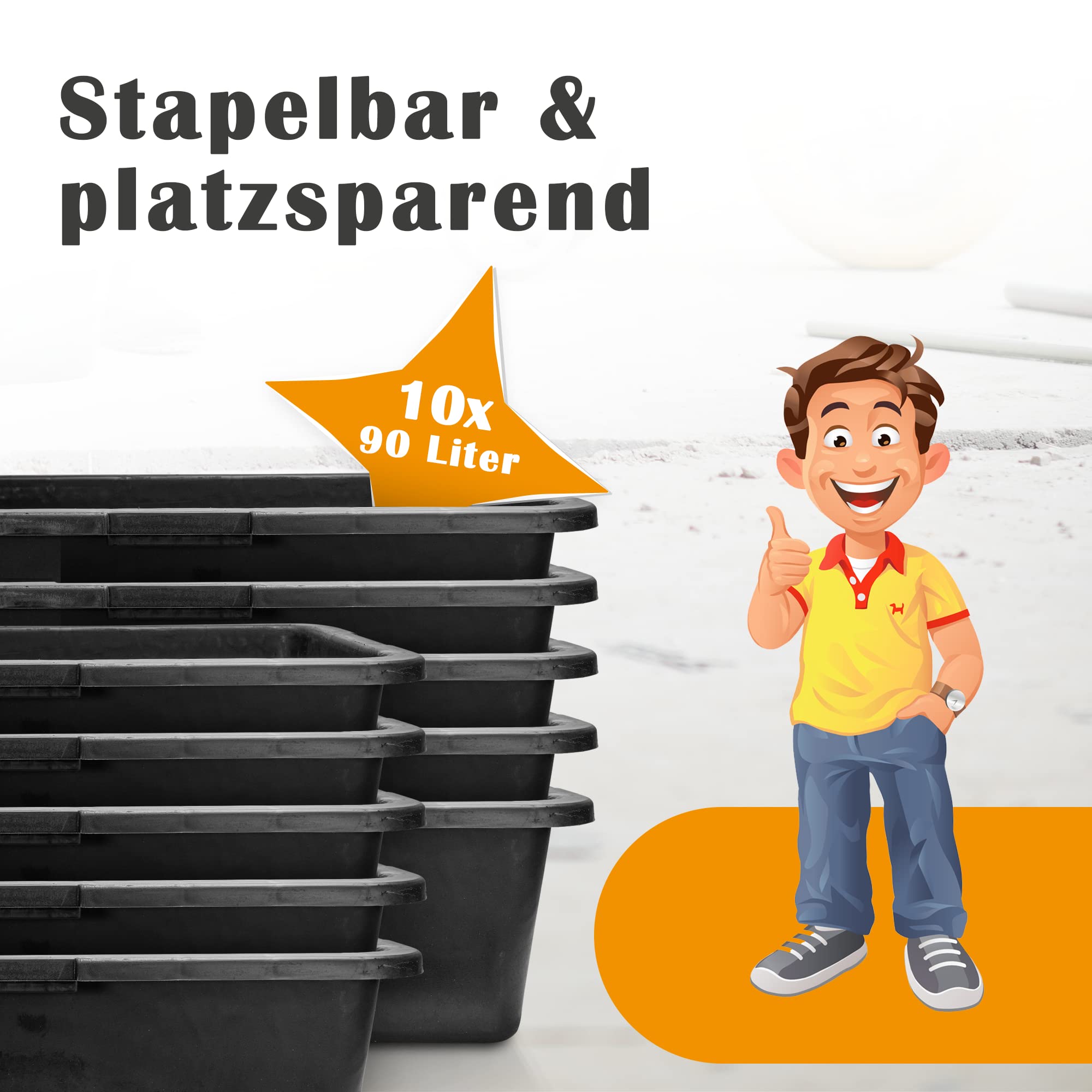10 Mörtelwannen 90L Maurerkübel Baueimer Stabil | Hossi's Wholesale Betonwanne, Schuttwanne, verstärkter Boden, Industrie