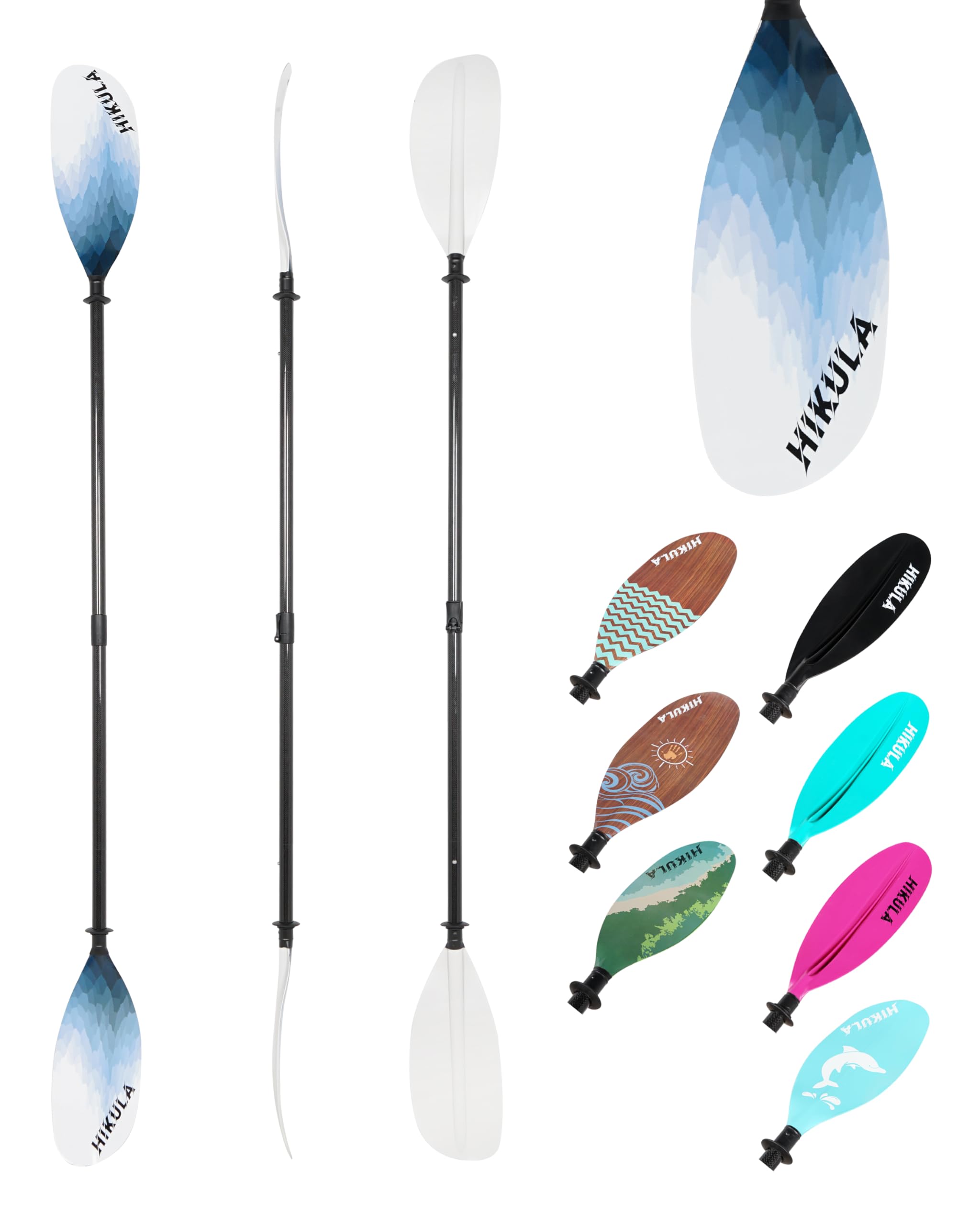 HIKULA Adjustable Carbon Fiber Shaft Kayak Paddle, Kayaking Oars with Reinforced Nylon Blade for Adults, 4 Piece, 86in/220cm to 90in/230cm