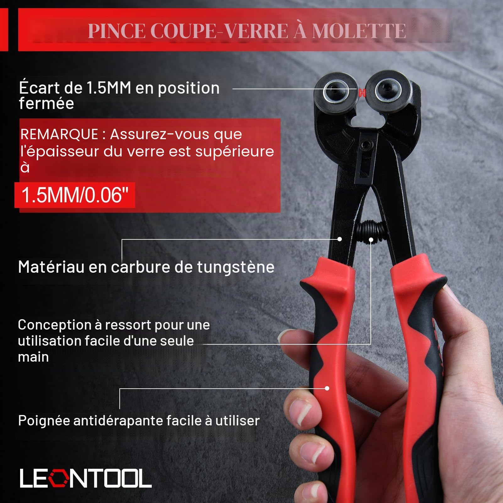 LEONTOOL Kit de 9 pièces d'outils de coupe de verre à usage intensif avec pinces à briser et à courir et ciseaux à verre avec molette de coupe de rechange, stylet de gravure, kit de découpe de