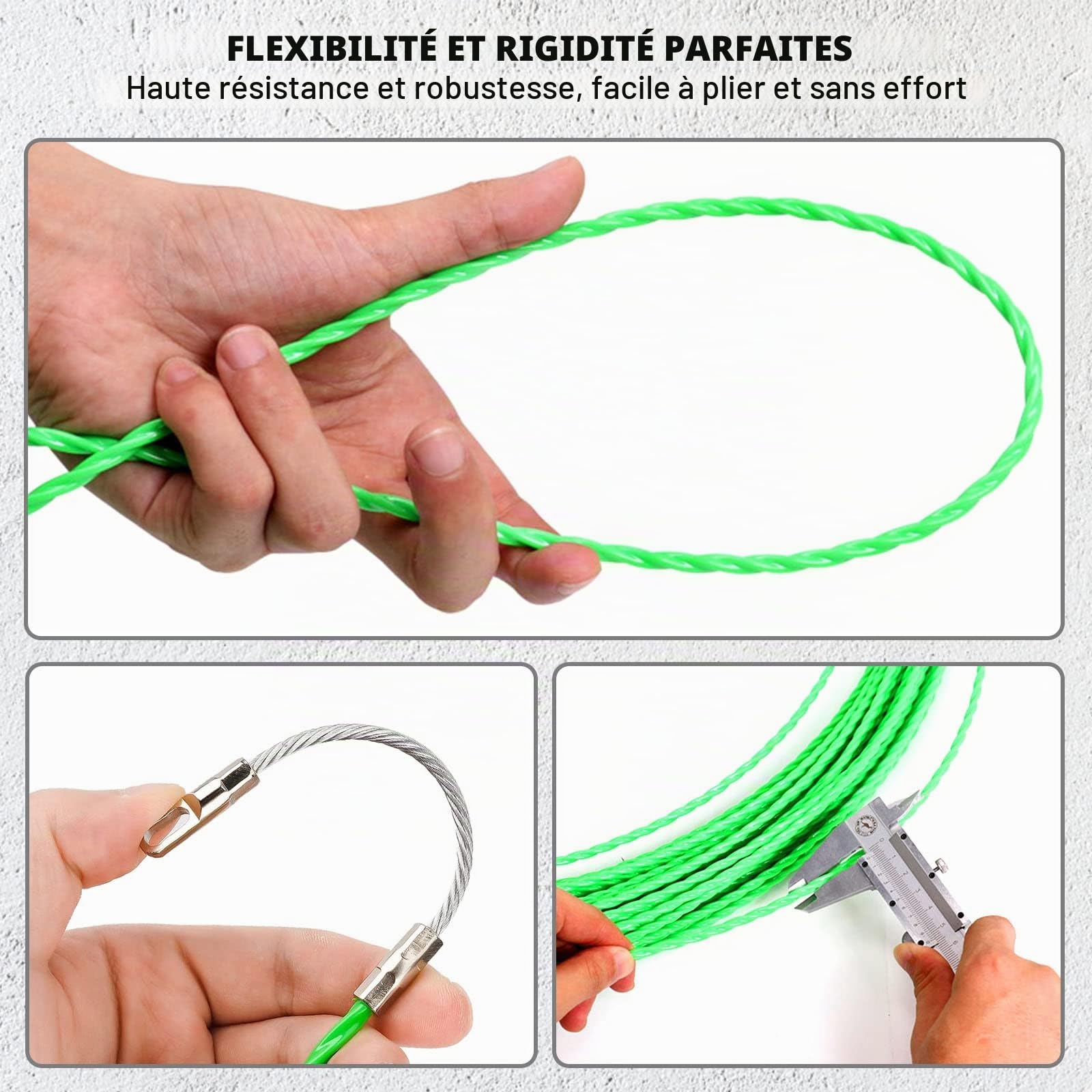 Vegena 40M Aiguille Electricien, Tire Fils Electrique Aiguille Tire Fil avec 2 Ressorts de Guidage, Tire Cable Electrique Diamètre 4 mm pour Pose Conduit de Sol