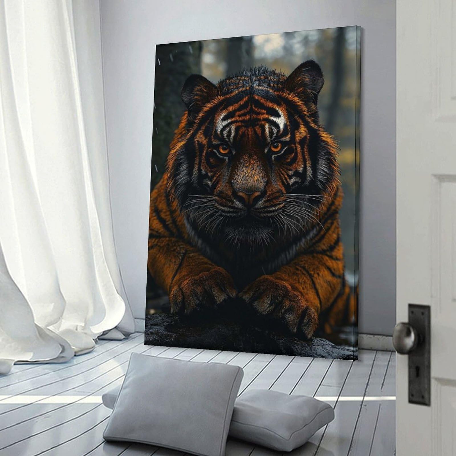 Junmoney Home Decor Wall Art Majestic Tiger Portrait in The Rain, 16x24inch(40x60cm), for Workspace Walls, Study Corners Or Bedrooms, A Smart Decor Choice for Study Walls