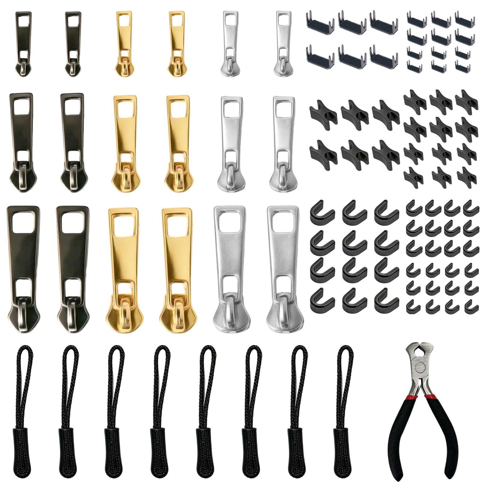 Zip Repair Kit (99-piece), Universal Zipper Pull Replacement (#3/5/8)