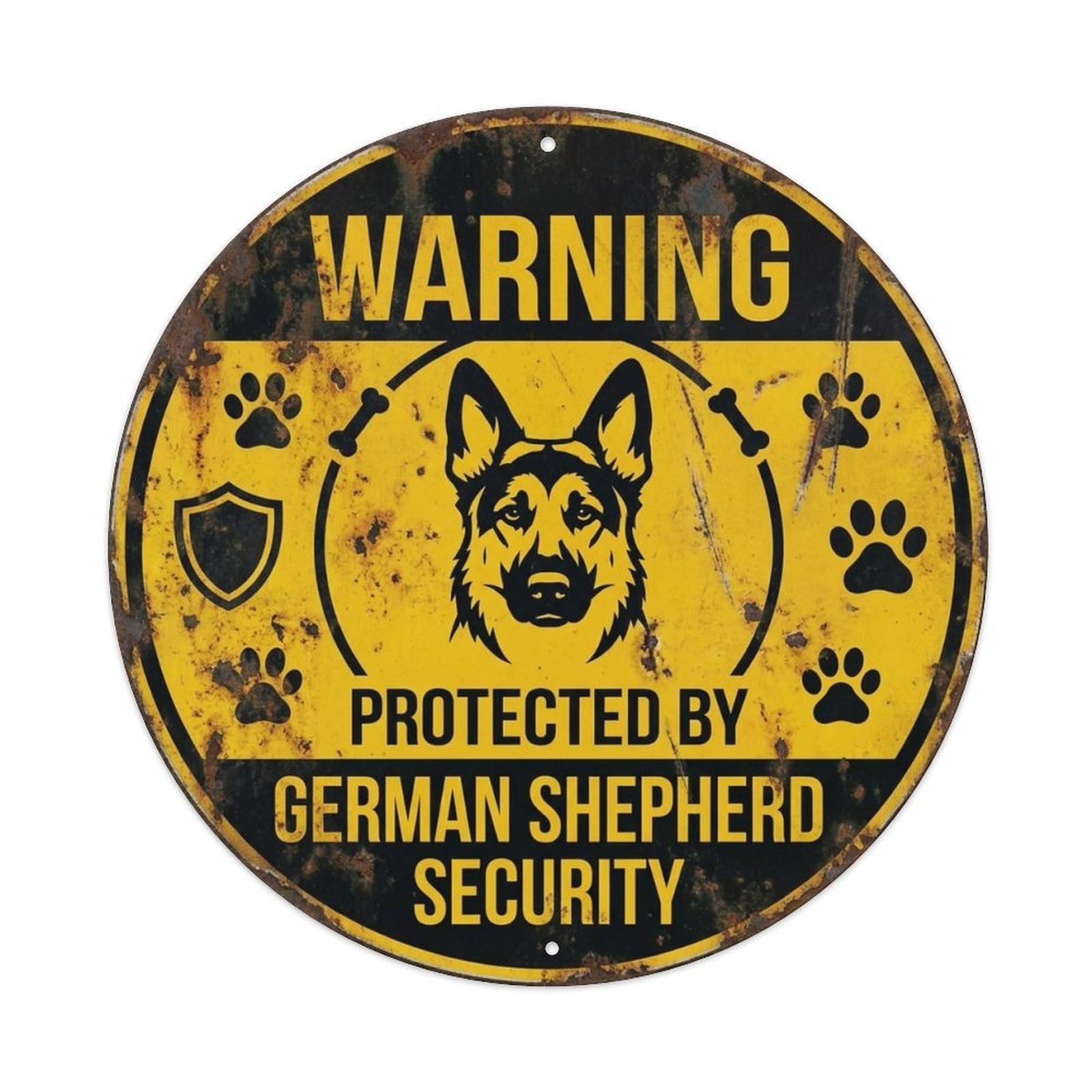 German Shepherd Security Warning Vintage Rust Metal Tin Sign