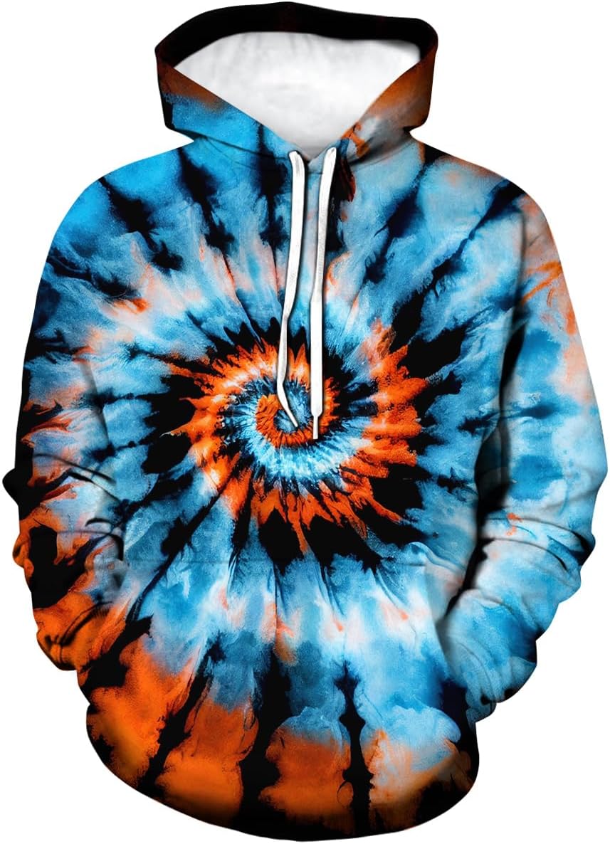 TiwBski Novelty Tie Dye Style Hoodies for Men Spiral Streak Print Sweatshirt Pullover
