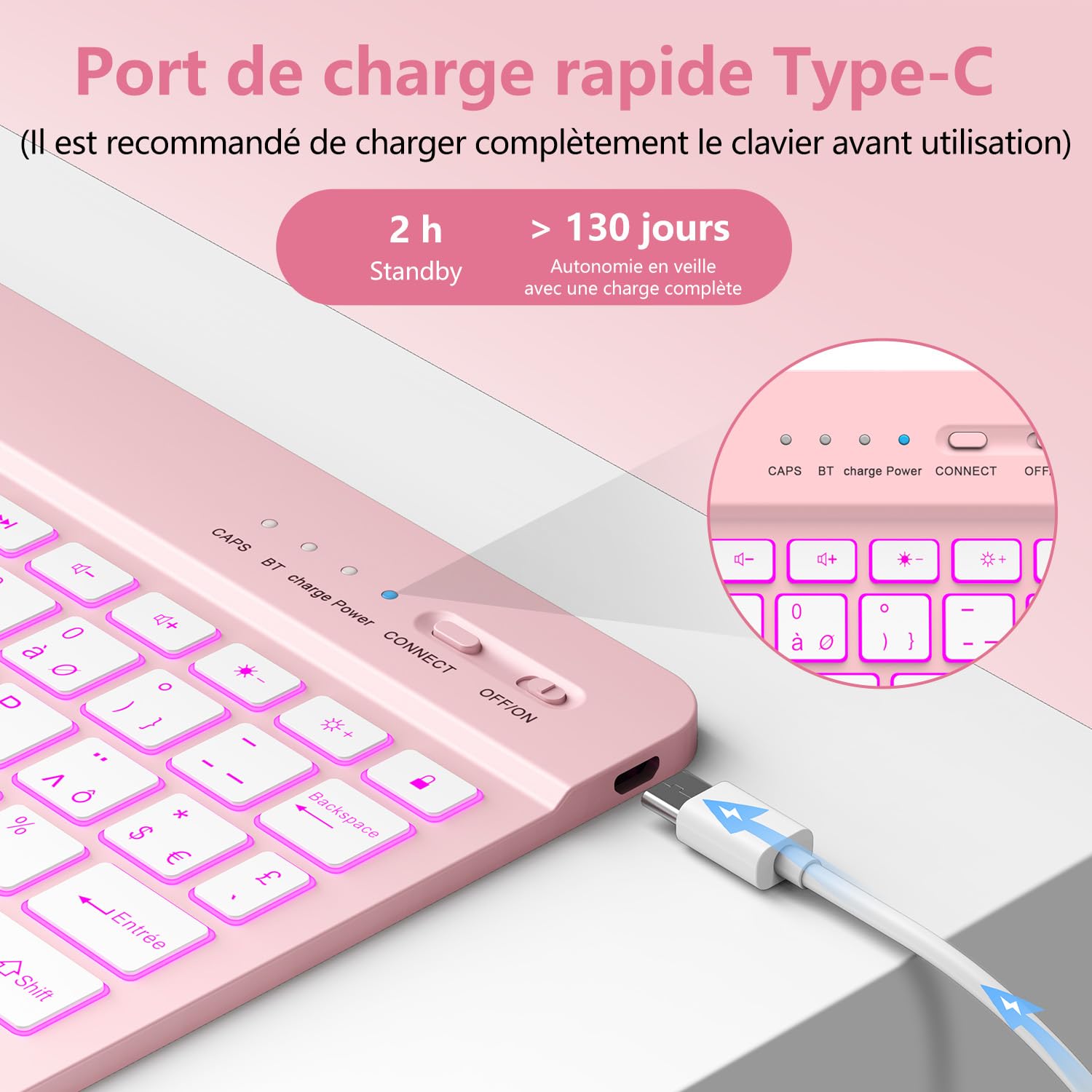 aMZCaSE pour iPad A16 10/11e génération avec Clavier 11/10,9 Pouces(2025/2022),Clavier sans Fil Amovible avec rétroéclairage 7 Couleurs et Support pour Stylet (Rose Clair) | Clavier sans Fil Amovible avec rétroéclairage 7 Couleurs et Support pour Stylet a