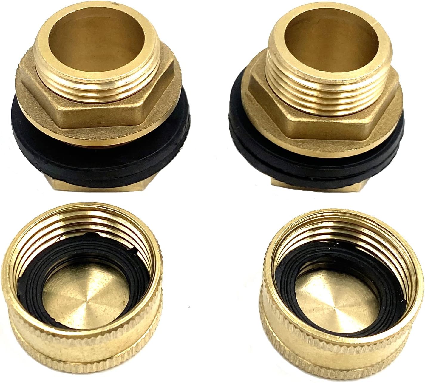 2pcs 3/4" Solid Brass Rain Barrel Hose Connector Threaded Bulkhead