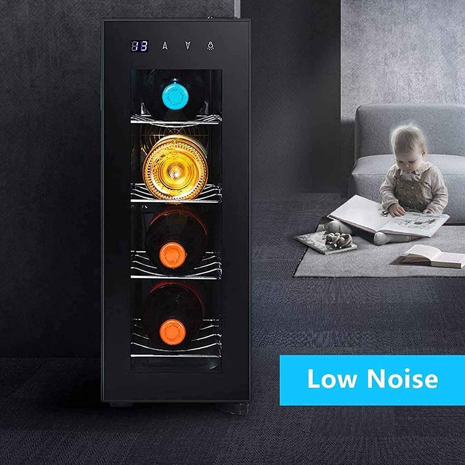 Gagalu 4 Bottle Wine Cooler,Mini Bar Refrigerator Beverage Refrigerator And Cooler Table Top Vertical Wine/Drinks Cooler 8-18°C Adjustable Temperature Black on Fridge.com - View 2