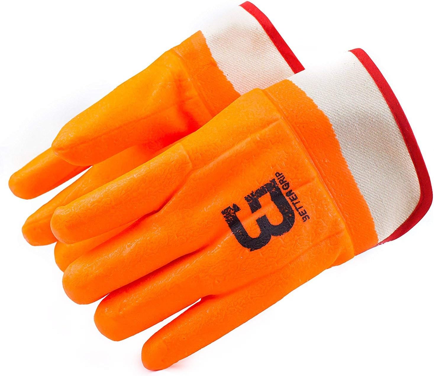 BG105ORG Heavy Duty Premium Sandy finished PVC Coated-Supported Glove with Safety Cuff, Chemical Resistant, Large, Fluorescent Orange (12 Pairs)