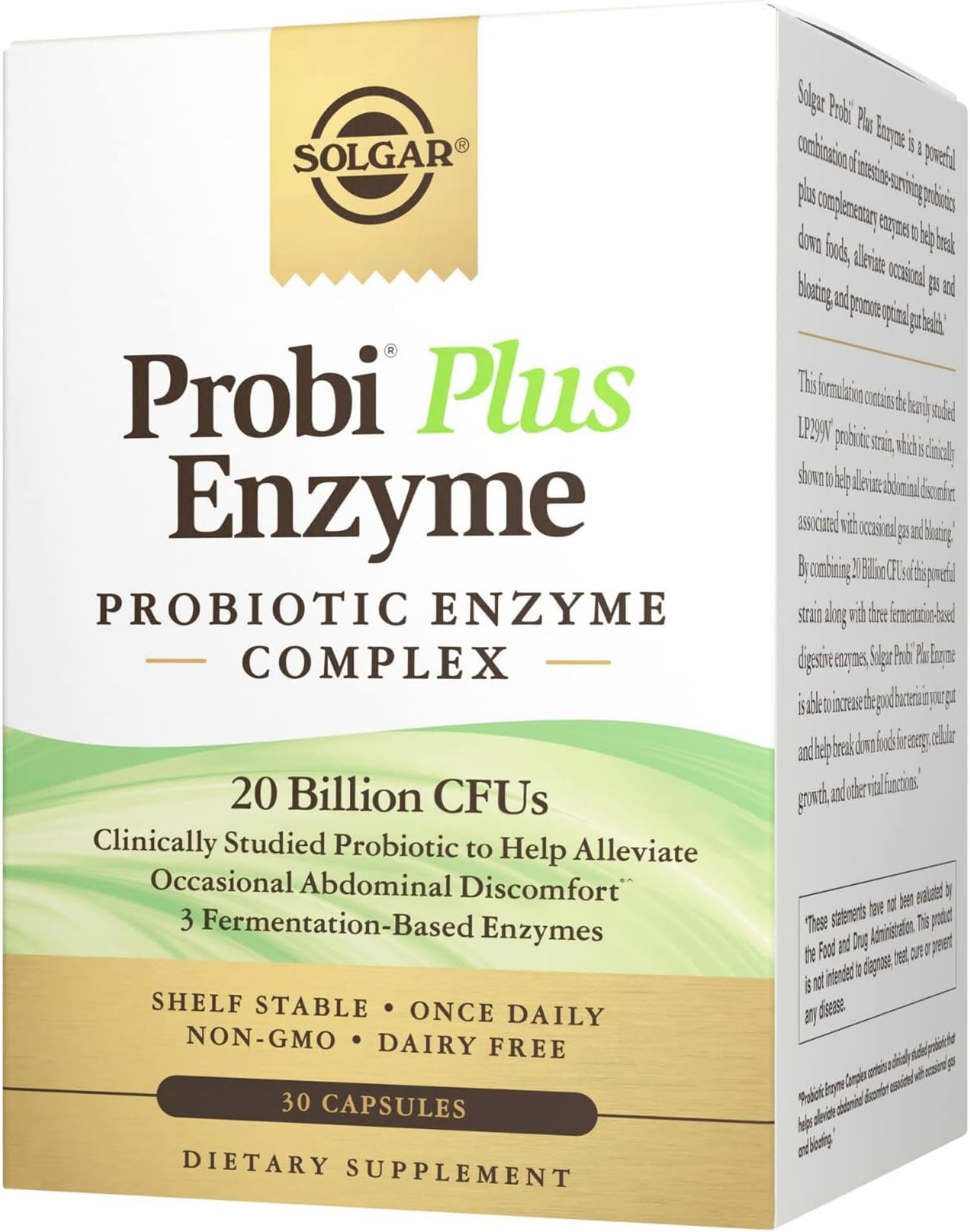 Probi Plus Enzyme Complex, 30 Capsules - 20 Billion CFU Probiotic Plus Enzymes - Once Daily - Clinically-Studied to Alleviate Occasional Gas & Bloating - Non-GMO & Dairy Free, 30 Servings