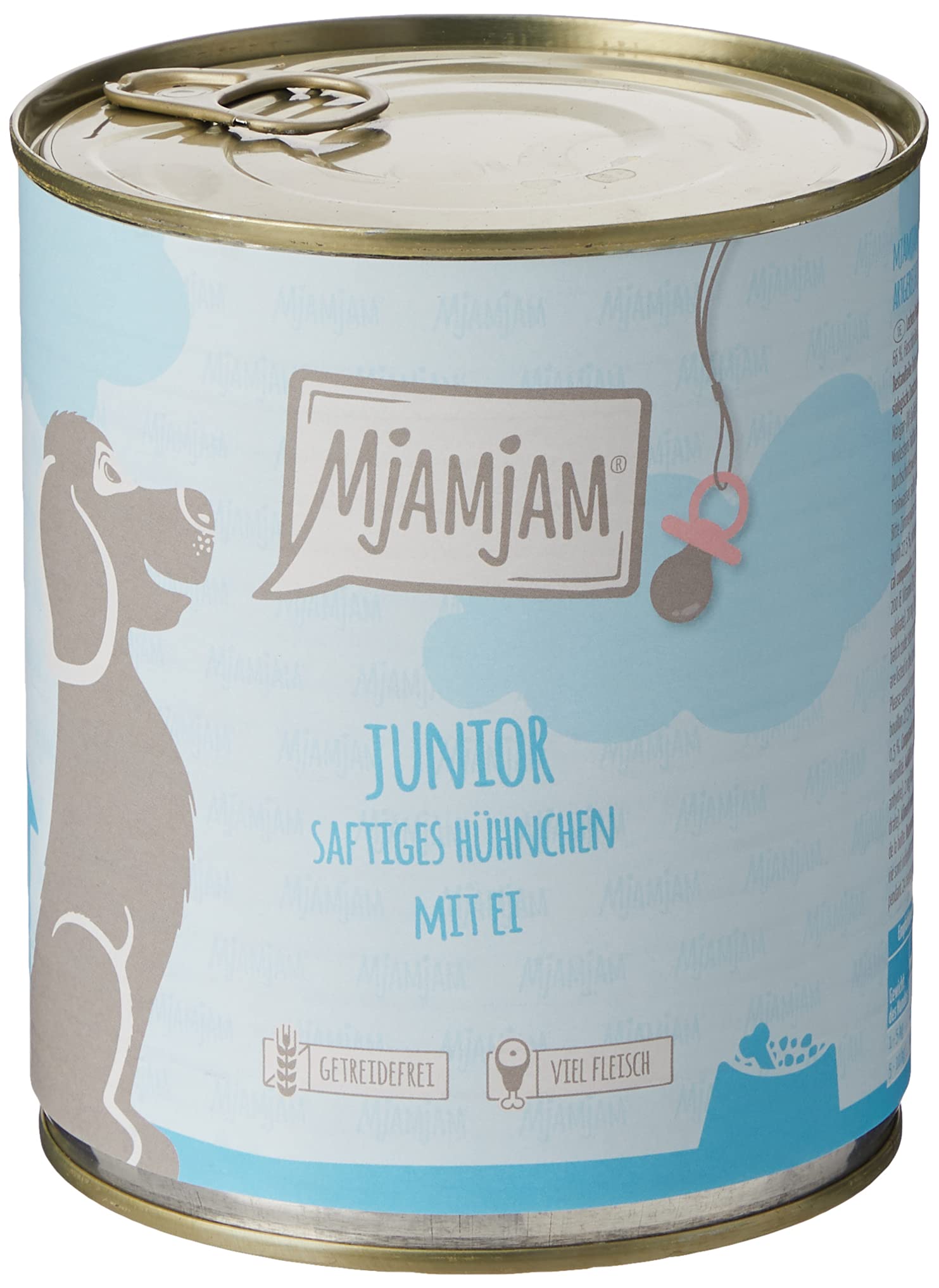 MjAMjAM - premium wet food for dogs - Junior juicy chicken with egg, pack of 6 (6 x 800 g), natural with extra meat