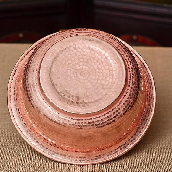 Hand-Hammered Copper Basin, Round Hammered Copper Bowl, Portable Foot Soak Bowl, 5/6/7L Capacity, 11cm Deep, Handmade Hammer Pattern, for Camping, Face Washing & Foot Bath(41cm)