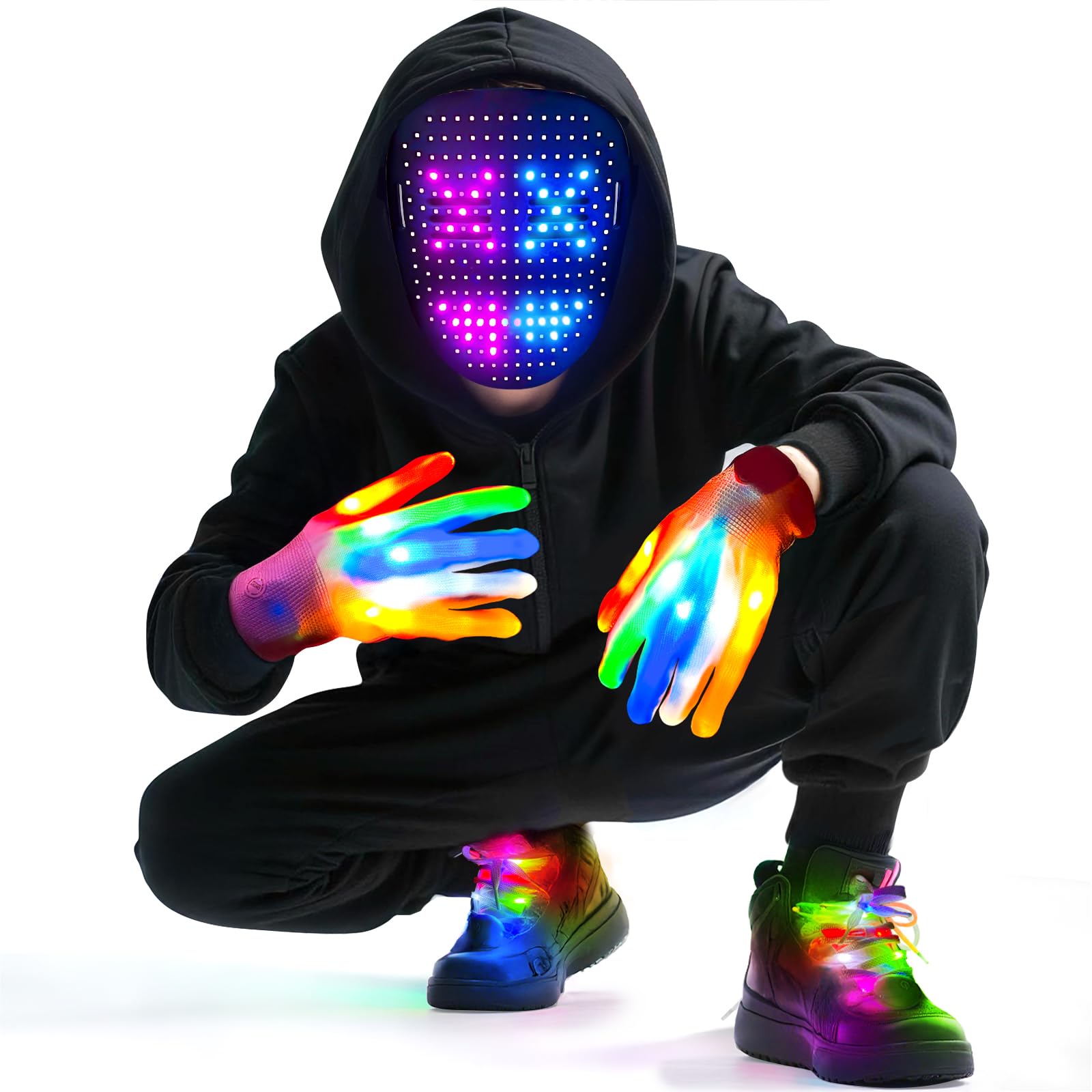 3 Pack LED Mask Costume Set with Gesture Sensing Gifts for Teens Cool Stuff Christmas Toys Light Up
