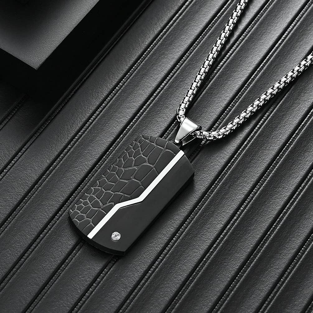 putouzip Men Black Dog Tag Necklace,316L Stainless Steel Cuban Link Chain Iced Out Pendant Necklace - Image 3