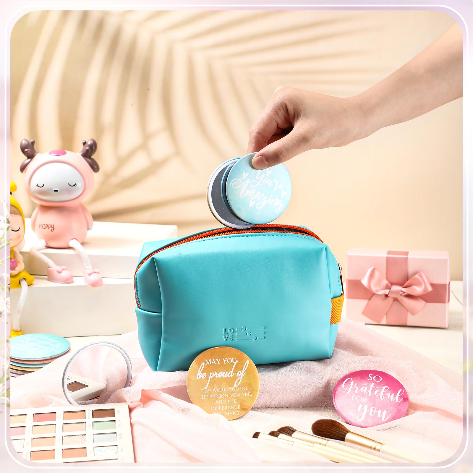 Kigley 50 espejos compactos inspiradores, regalos de agradecimiento a los empleados, espejo redondo de bolsillo para mujeres, mini espejo portátil de maquillaje para compañeros de trabajo, secretarios