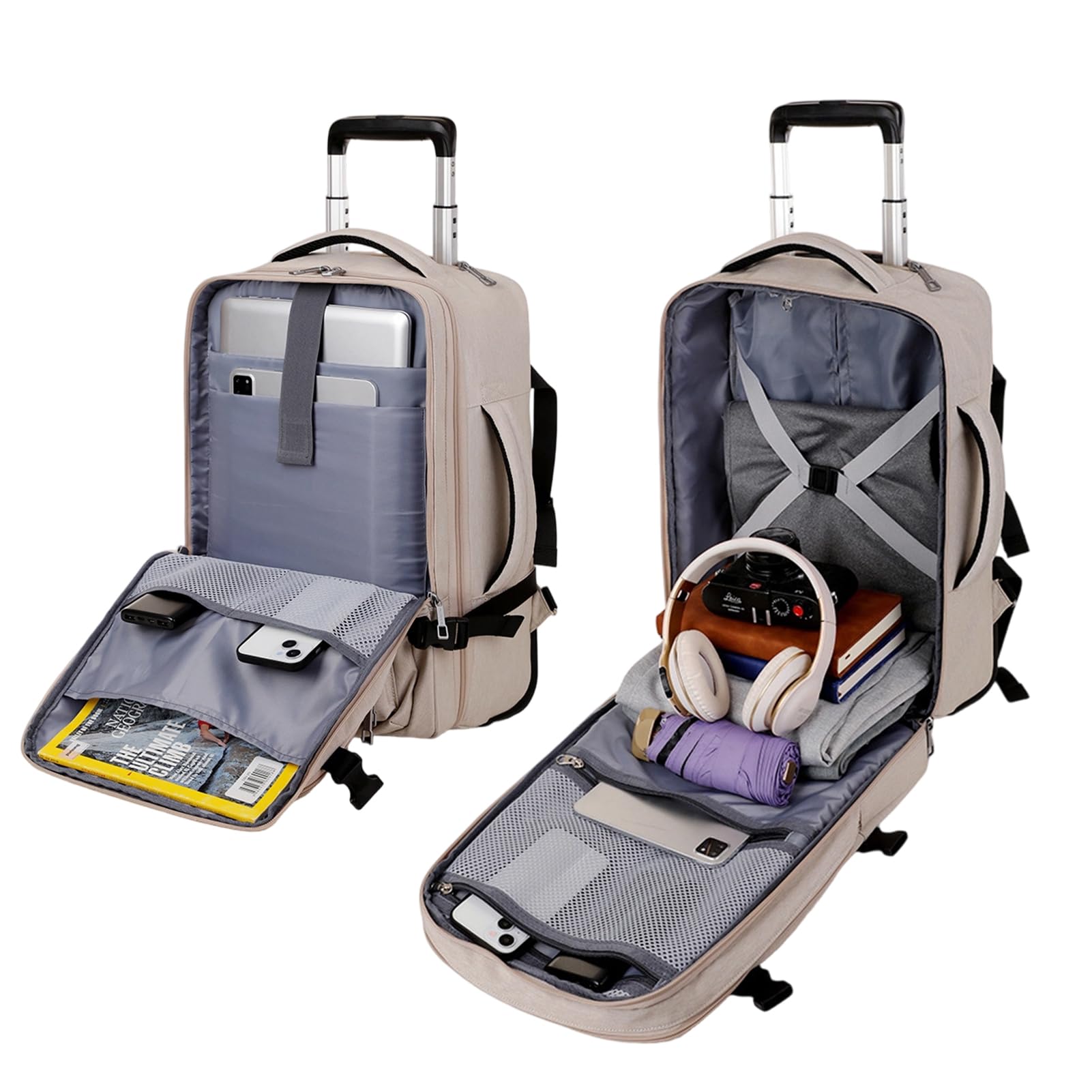 Mochila con Ruedas Adulto,Mochila Viaje Cabina Avion, Grande y Resistente, Compatible con Portátil de 16 Pulgadas, Ideal para Viajes, Trabajo y Escuela，Azul