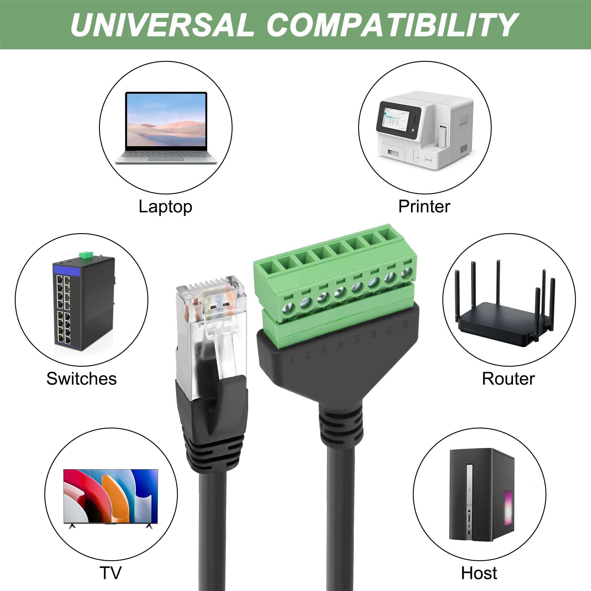 XMSJSIY Adapter RJ45 do terminala 8-pinowego, przedłużacz Ethernet, złącze sieciowe 8P8C męskie bez lutowania do zerwania płyty