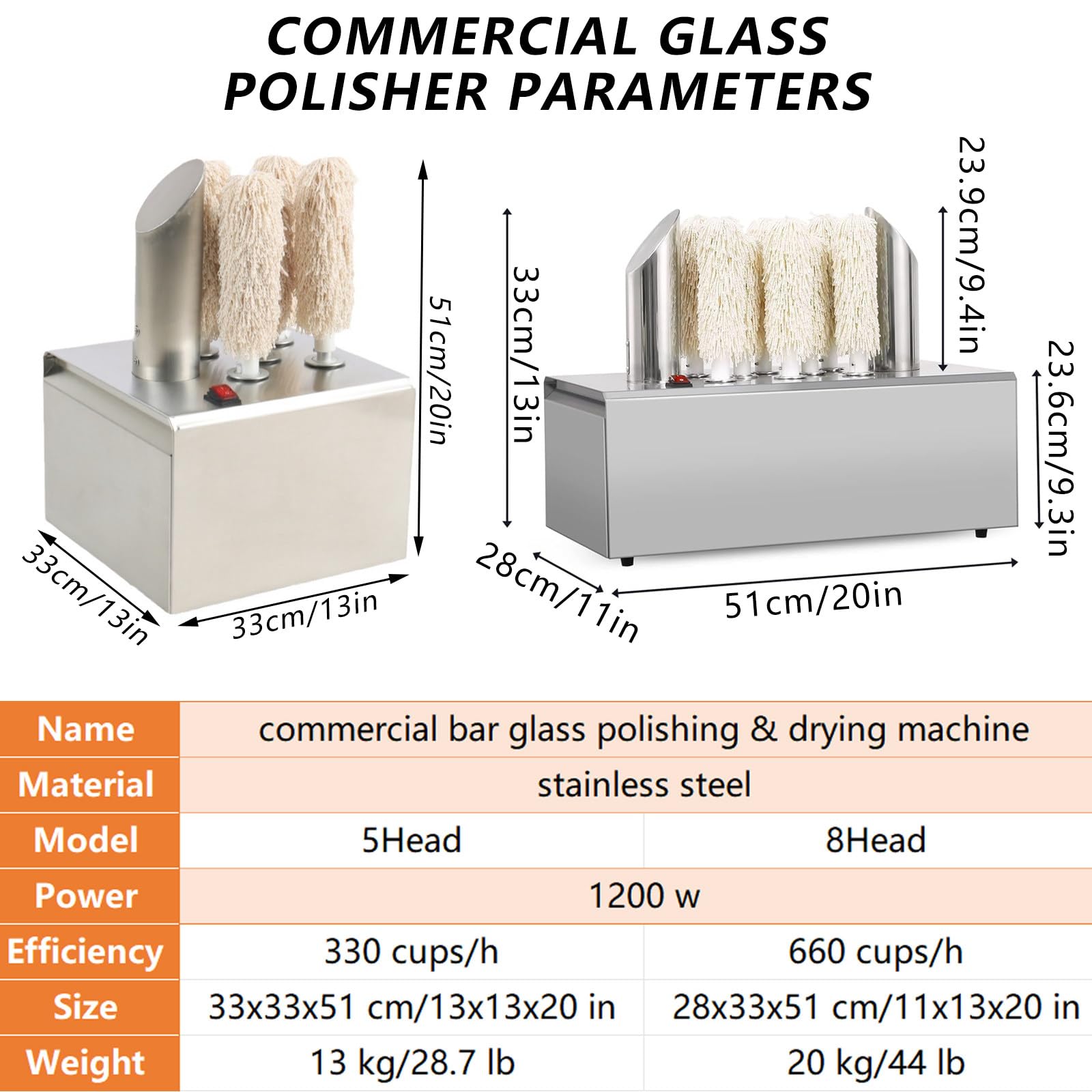Polisseuse de verre professionnelle - Équipement de polissage électrique pour restaurants et bars - Idéal pour les magasins de dessert - 8 têtes pour un nettoyage efficace de la verrerie