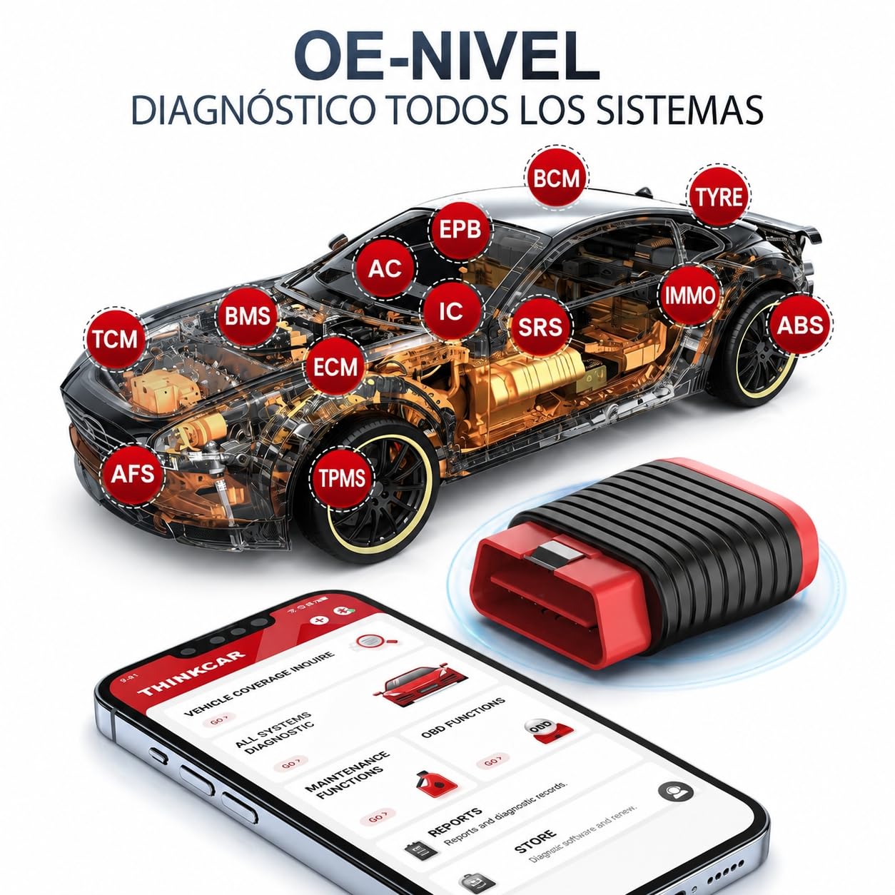 thinkcar THINKDIAG BD6 OBD2 Diagnosis con Todos Sistema | Herramienta de diagnóstico para iOS y Android, 5+ Reinicios en Caliente