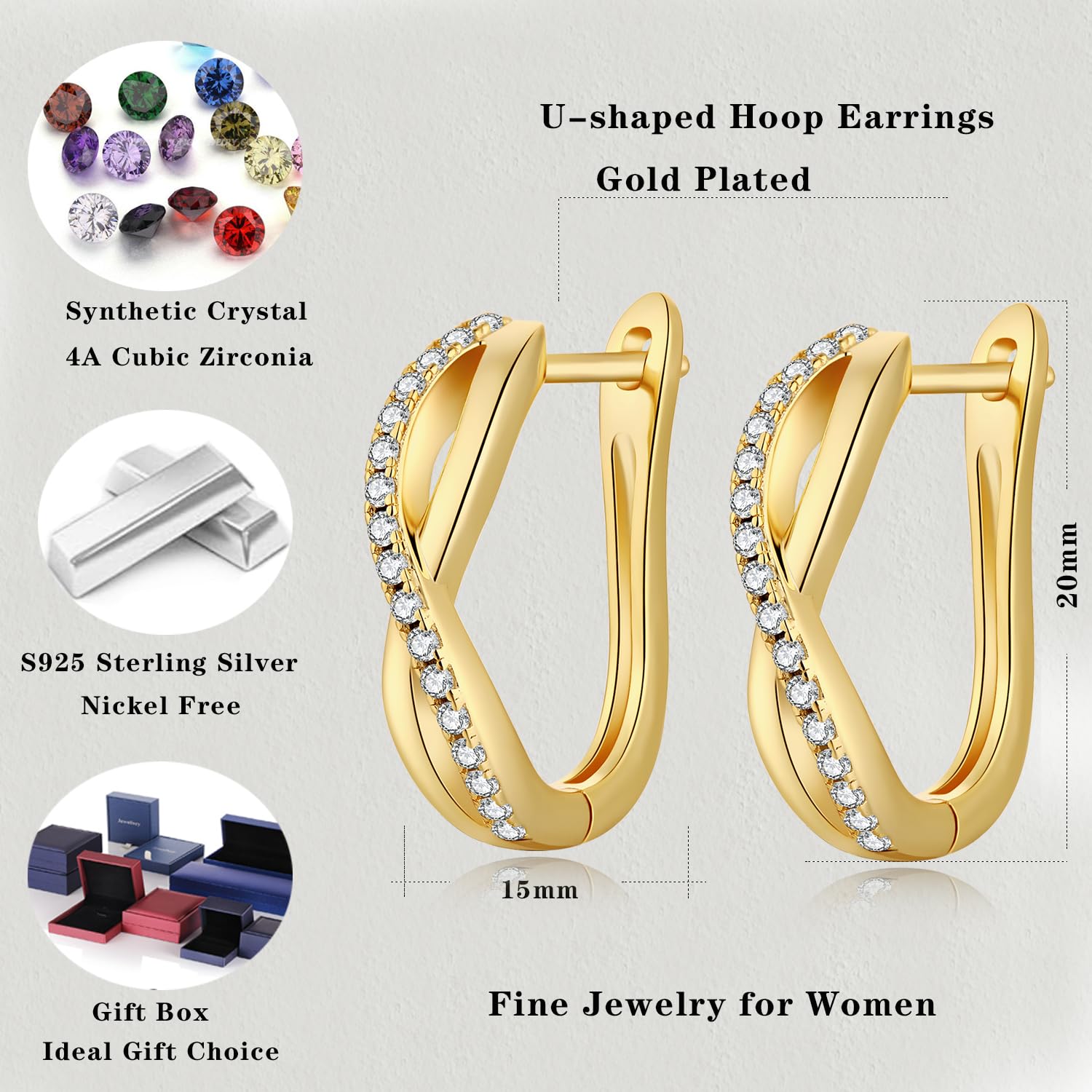 Jiamiaoi Weißgold Plattiert U Creolen 925 Silber Ohrringe Große Damen Schmuck