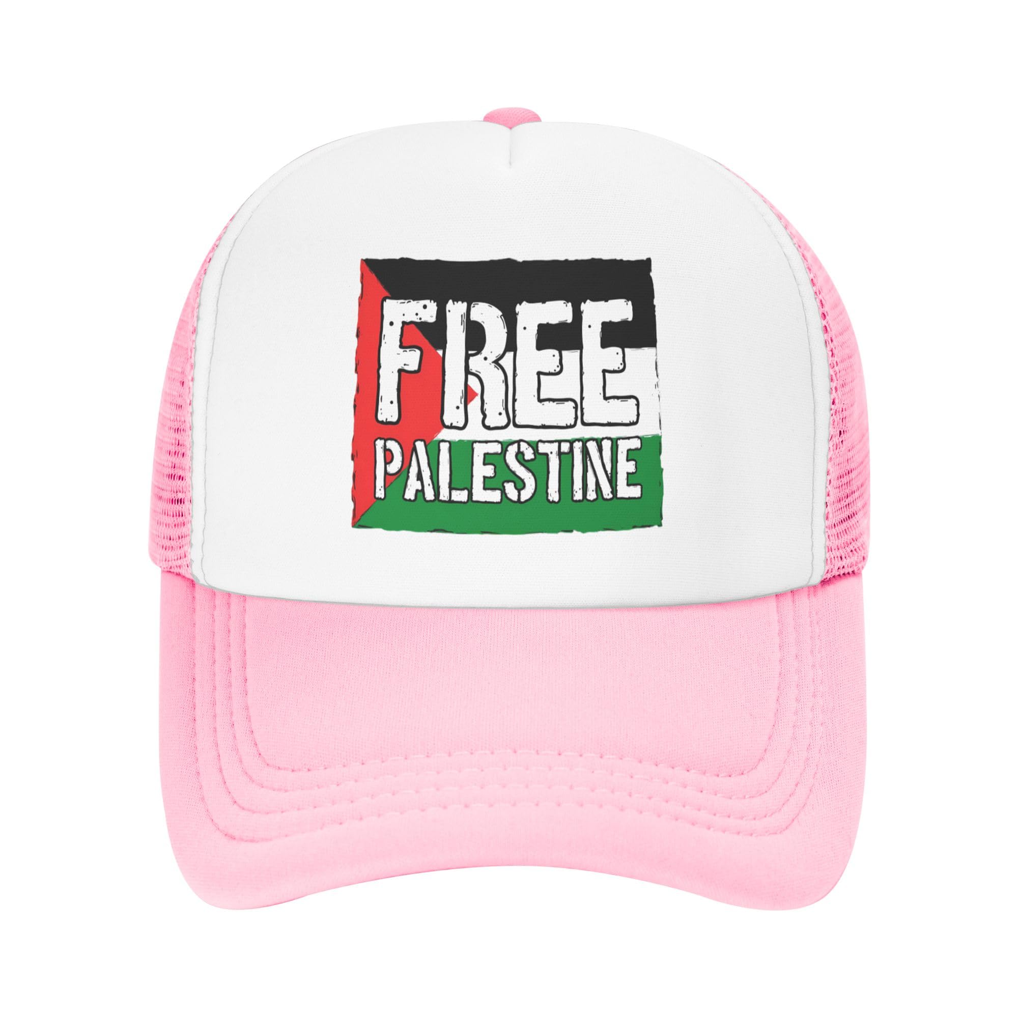 Vetrova Free Palestine Trucker Hats Save Gaza Baseball Cap for Kids Boys Girls Snapback Mesh Back Adjustable Caps - Pink