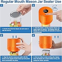 Vista 3 de Kit de sellado al vacío de tarro de masón eléctrico para boca ancha y tarro de masón de boca regular, color naranja