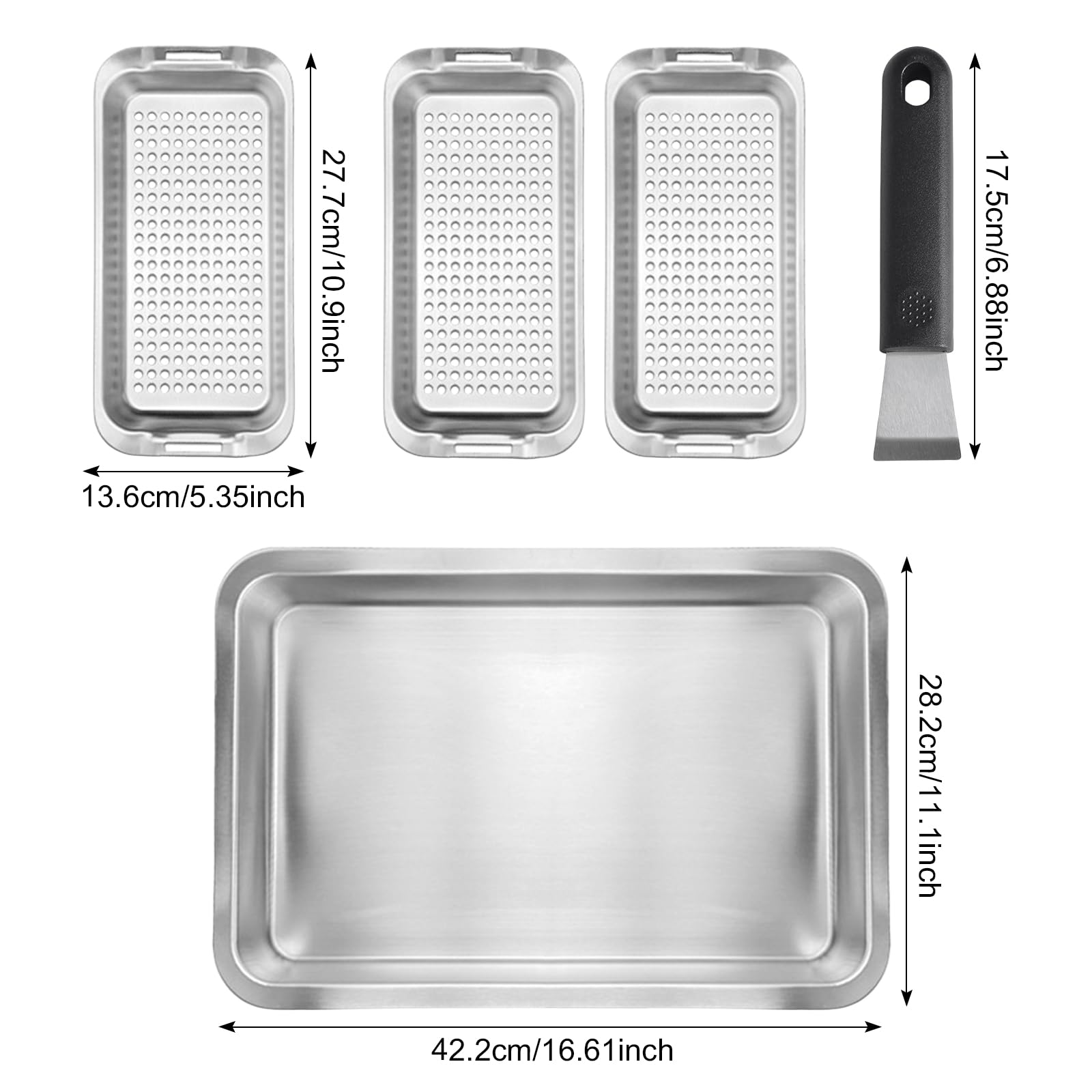 Zestaw koszy grillowych ze stali nierdzewnej, 3 kosze do grillowania z tacą do serwowania i uniwersalnym uchwytem, akcesoria do grillowania ryb, warzyw, mięsa, do grilla gazowego, grilla na