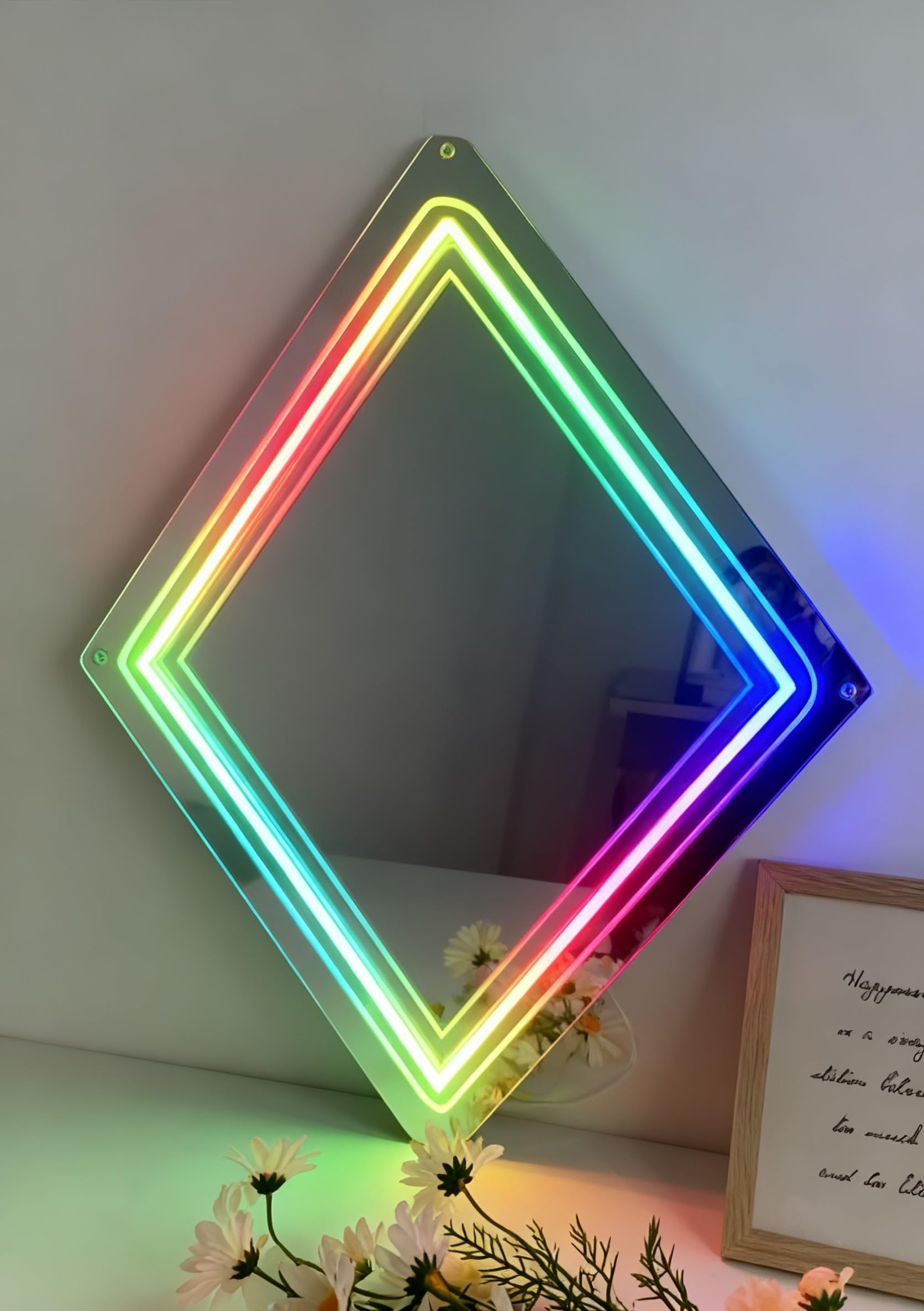 Wavy Mirror RGB Neon Sign Mirror - Wedding Home Decor Wall Art Light for Bedroom Living Room Dressing Room Party Decorations