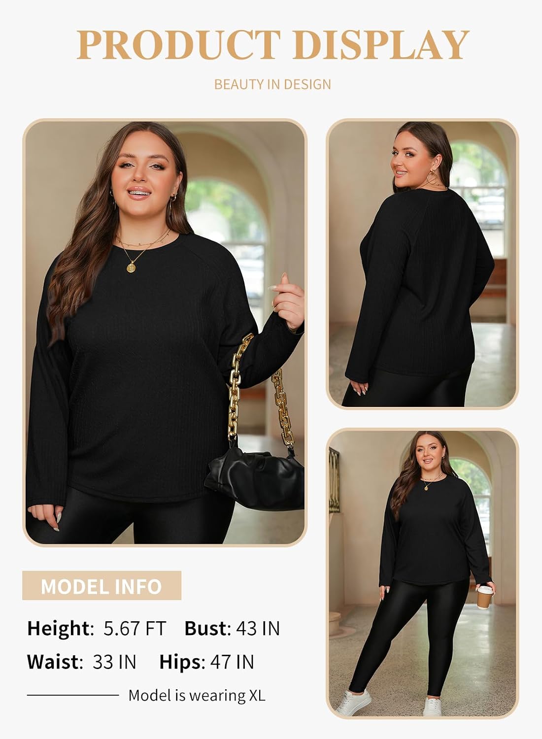 Eytino Womens Plus Size Tops Crew Neck Long Sleeve Basic Tee Shirts image 3