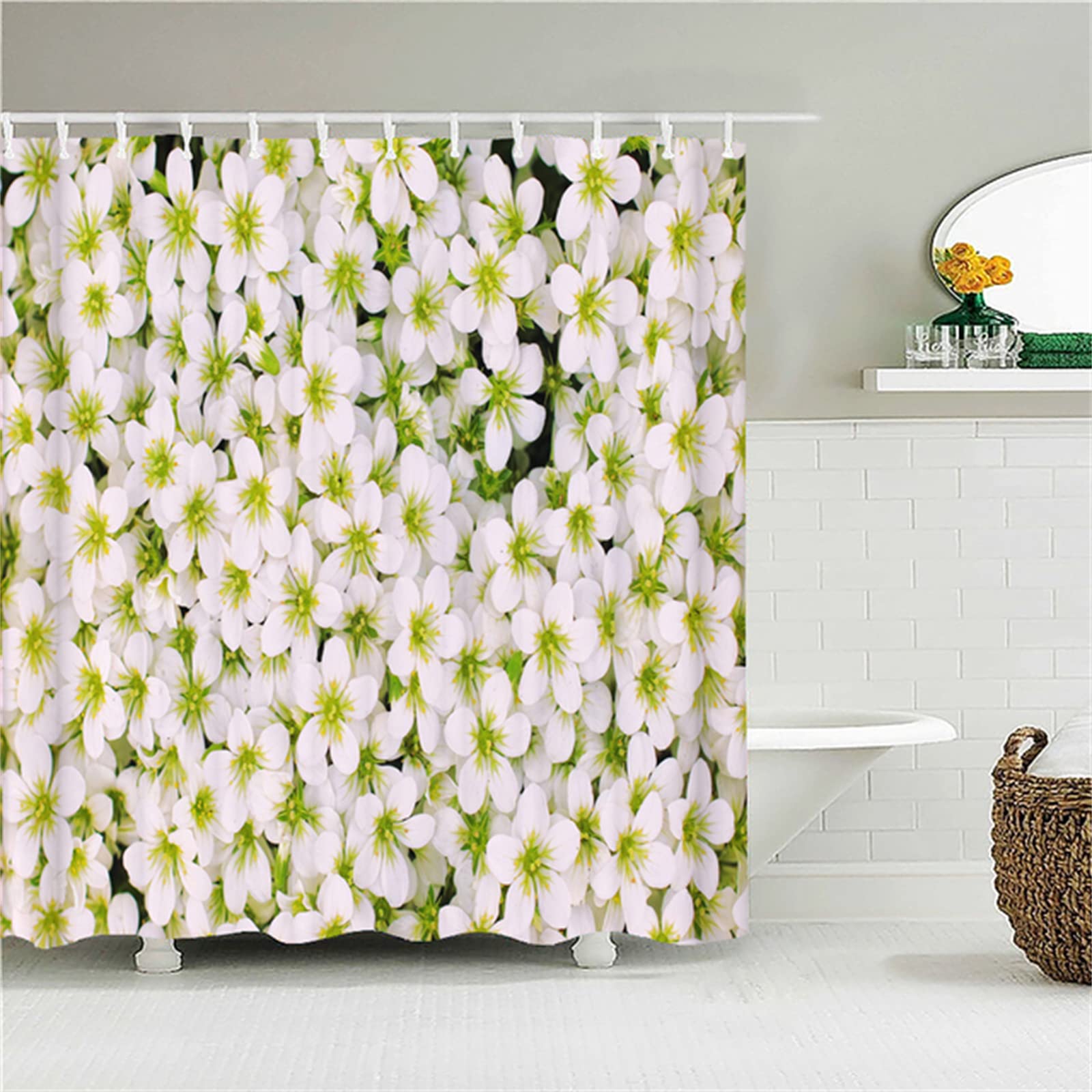 Tenda Doccia AMDXD Con Fiori Bianchi – 150x200 Cm In Poliestere, Lavabile In Lavatrice