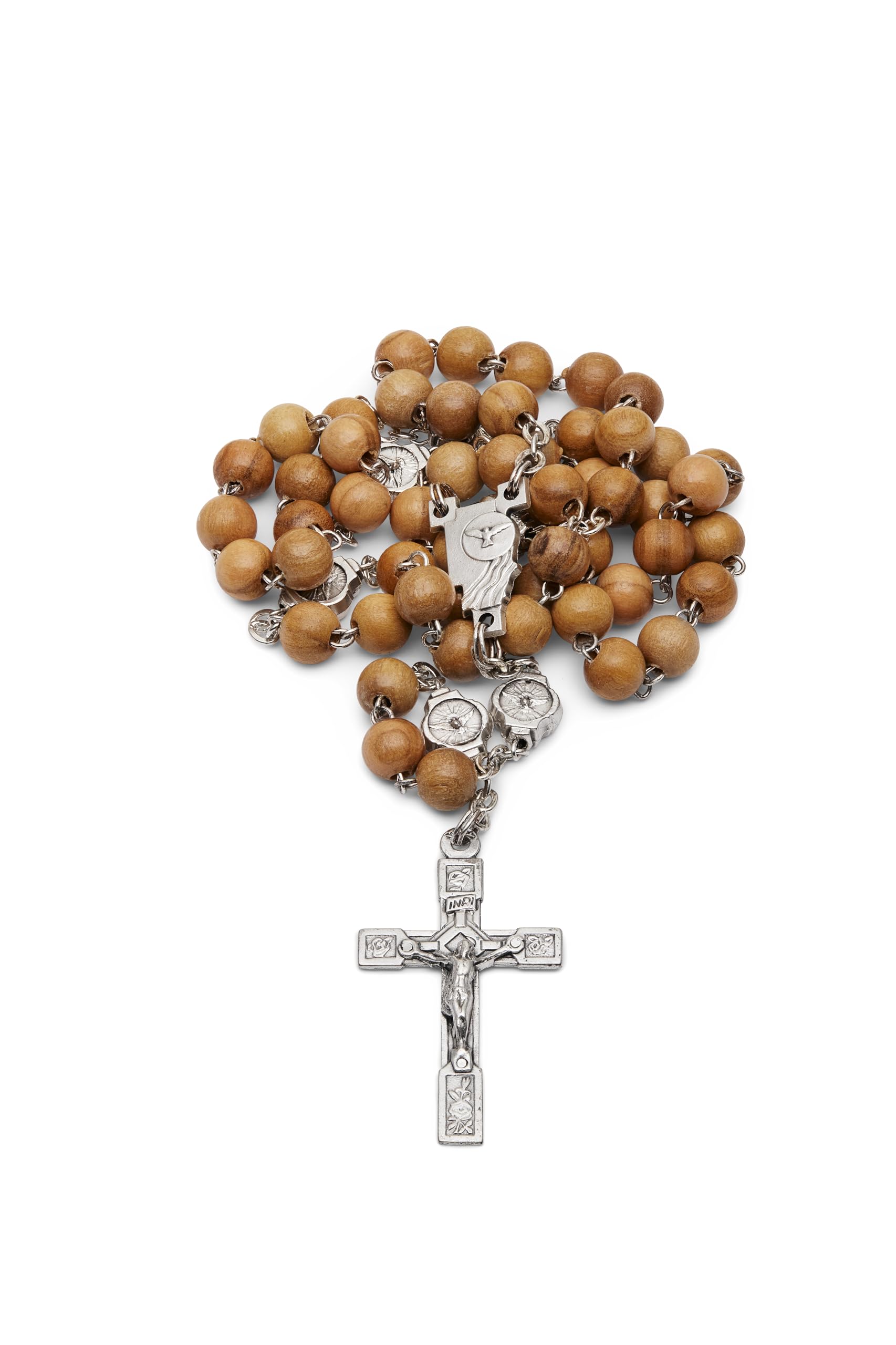 Rosario cattolico in legno di Ulivo con catenina in ottone per Cresima