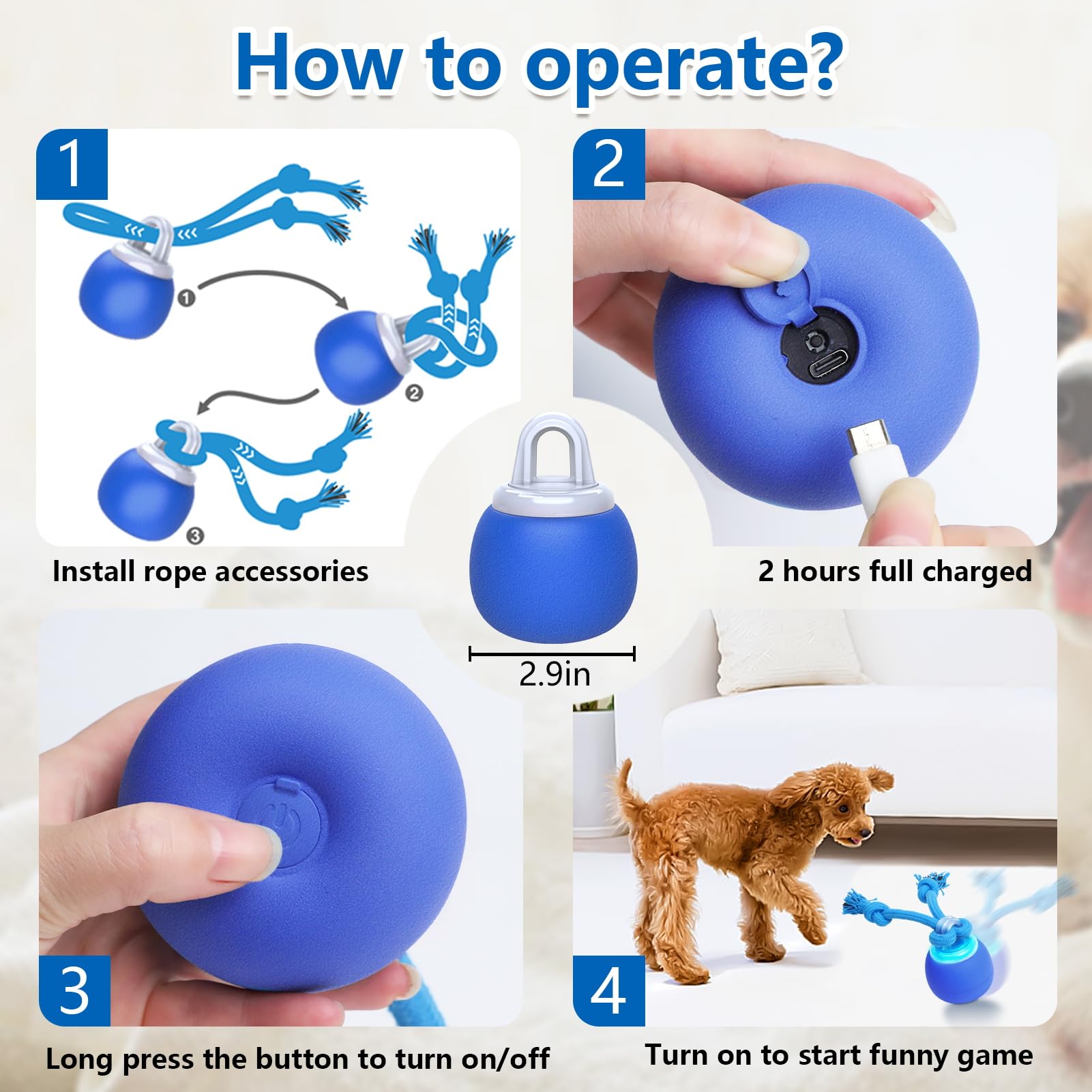 Saolife Juguetes interactivos para perros con activación por movimiento, juguete chirriante para perros, bola rodante activa para cachorros y perros medianos, recargable por USB, bola malvada