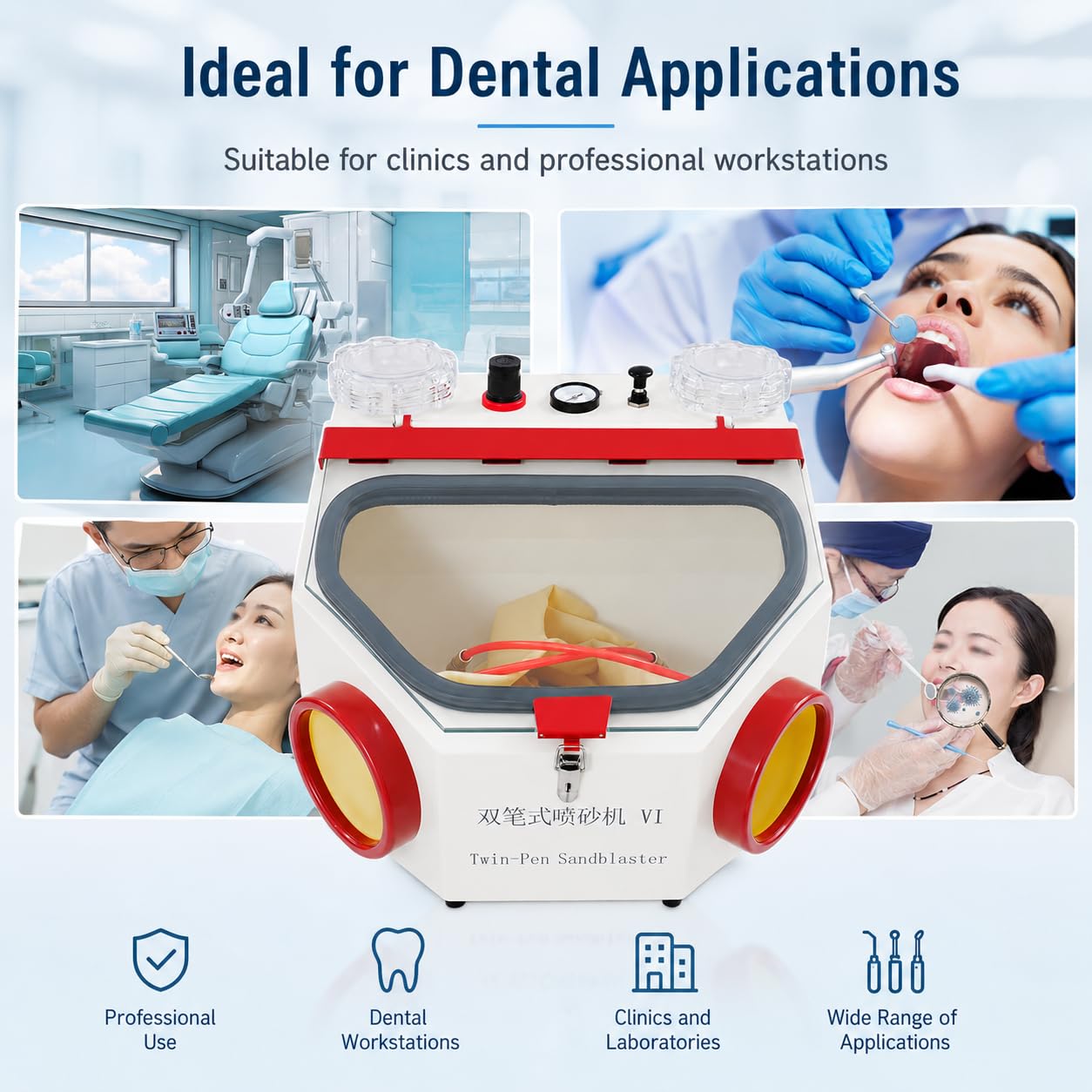 Arena dental profesional 220 V 50 W con luz LED y manómetro equipo de pulido de chorro de arena dental, para la eliminación de varios pequeños óxidos de superficie