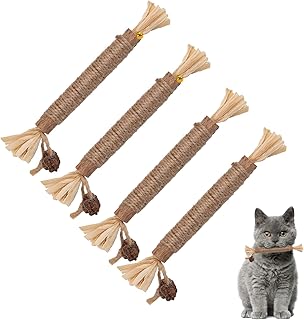 KINBOM 4pcs Cat Chew Toys Natural Silvervine Cat Dental Chew Sticks Cleaning Teeth Chew Catnip Toys for Cat Treat Cat Lick