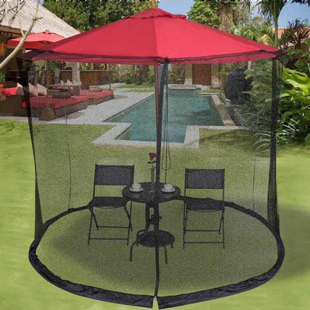 JAHUL Patio Umbrella Mosquito Net Outdoor Bug Net with Zipper Door and Adjustable Rope, Fits 8-10 FT Patio Umbrellas and Patio Tables