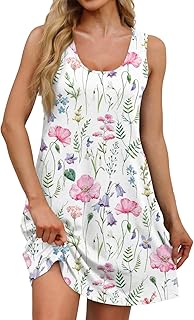 Womens Summer Dresses 2025 Beach Casual Sleeveless Floral Print Boho U Neck Loose Sundresses Dress with Pockets - Buy now