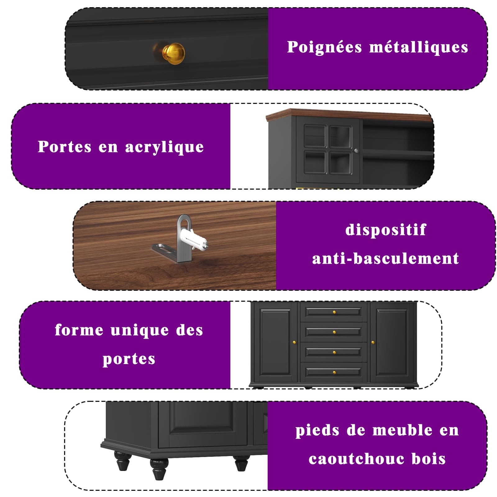 Mobile Cucina con Illuminazione a LED e Piano di Lavoro, Buffet Top Cucina