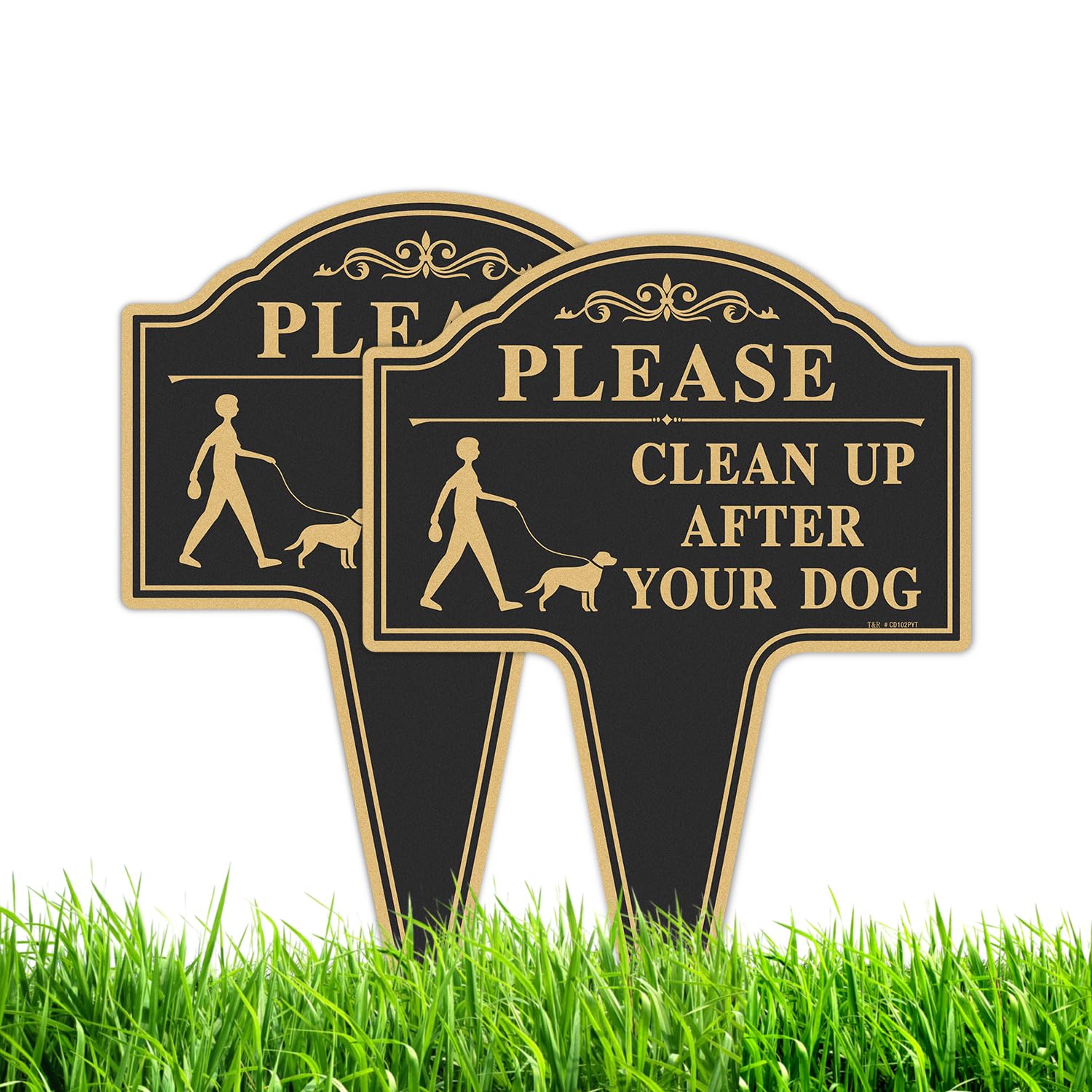 T&R Large Please Clean Up After Your Dog Sign with Stake - 2 Pack - 14” x 10” Rust Free Heavy Aluminum Sign for Outside, UV Protected, Waterproof and