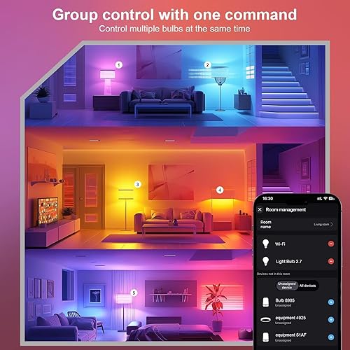 Miniatura 5 de FRIDEKO HOME Paquete de 4 bombillas LED inteligentes Bombillas Wi-Fi y Bluetooth, bombilla que cambia de color compatible con Alexa y Google