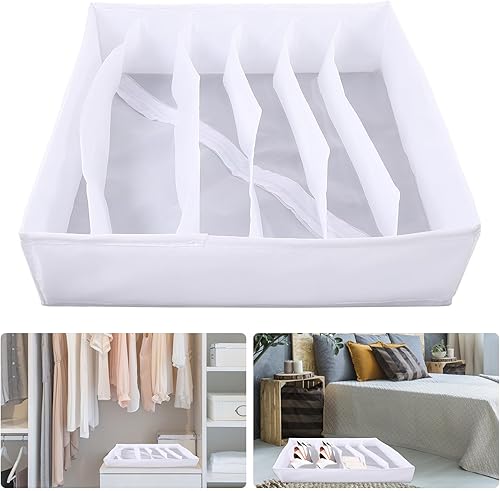 Miniatura 4 de Foldable Underwear Organizer Drawer with Slots Polyester Closet Storage Box for Socks Ties Belts Lightweight Foldable Divider for Dresser White