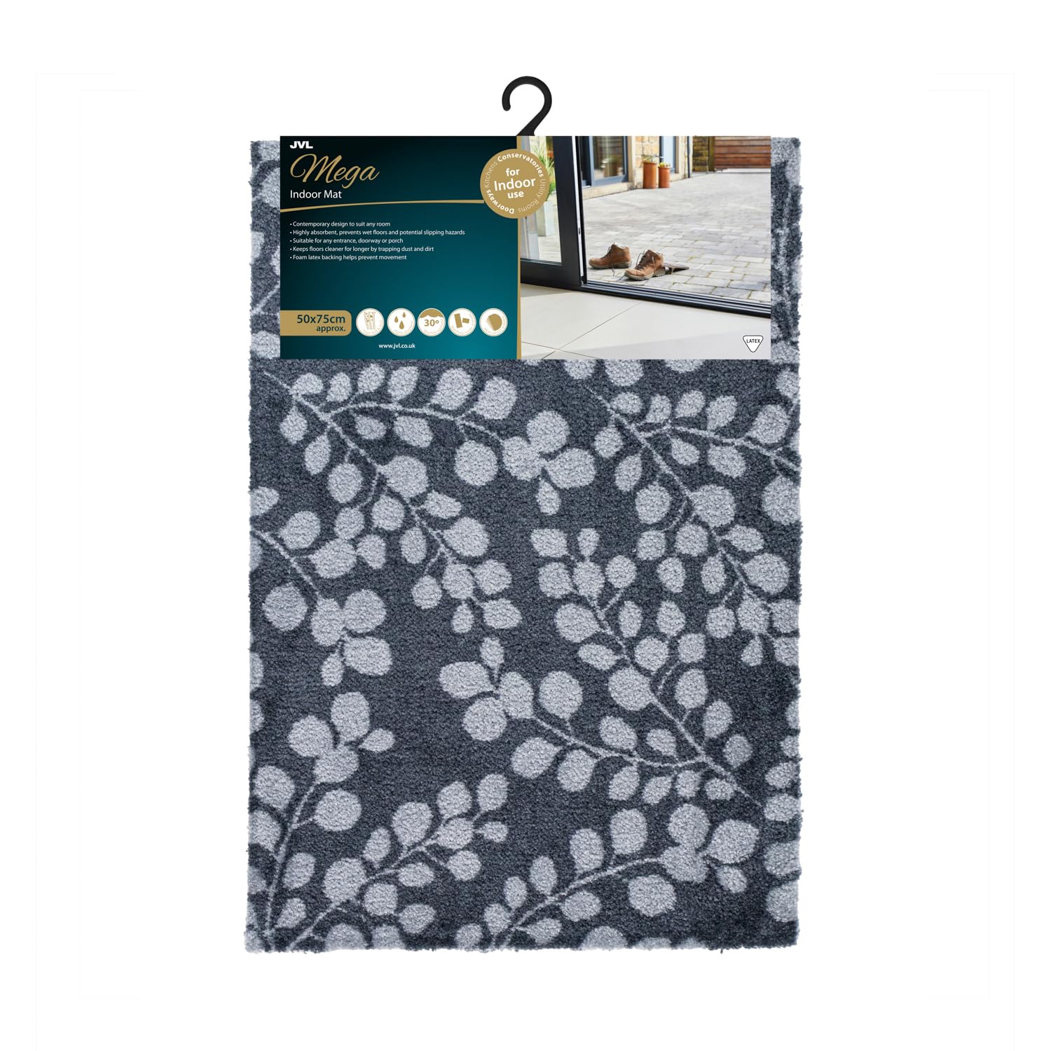 JVL Mega Mat Machine Washable Entrance Doormat, 50x75cm, Branches