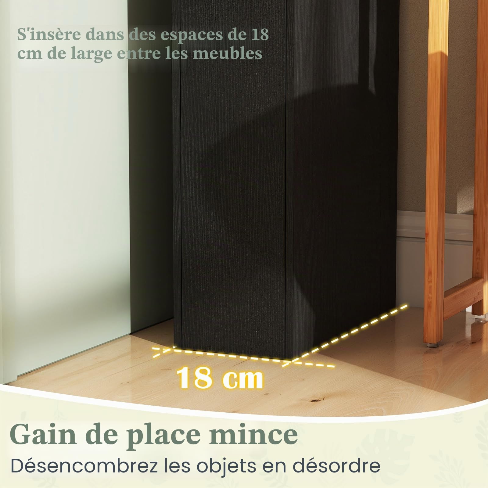 GIANTEX Petit Meuble Salle de Bain à 2 Tiroirs, Meuble WC Etroit avec 2 Roues, Dispositif Anti-Basculement, Rangement Toilette WC Petit Espace, Meuble Papier Toilette,18 x 40 x 70 cm, Noir