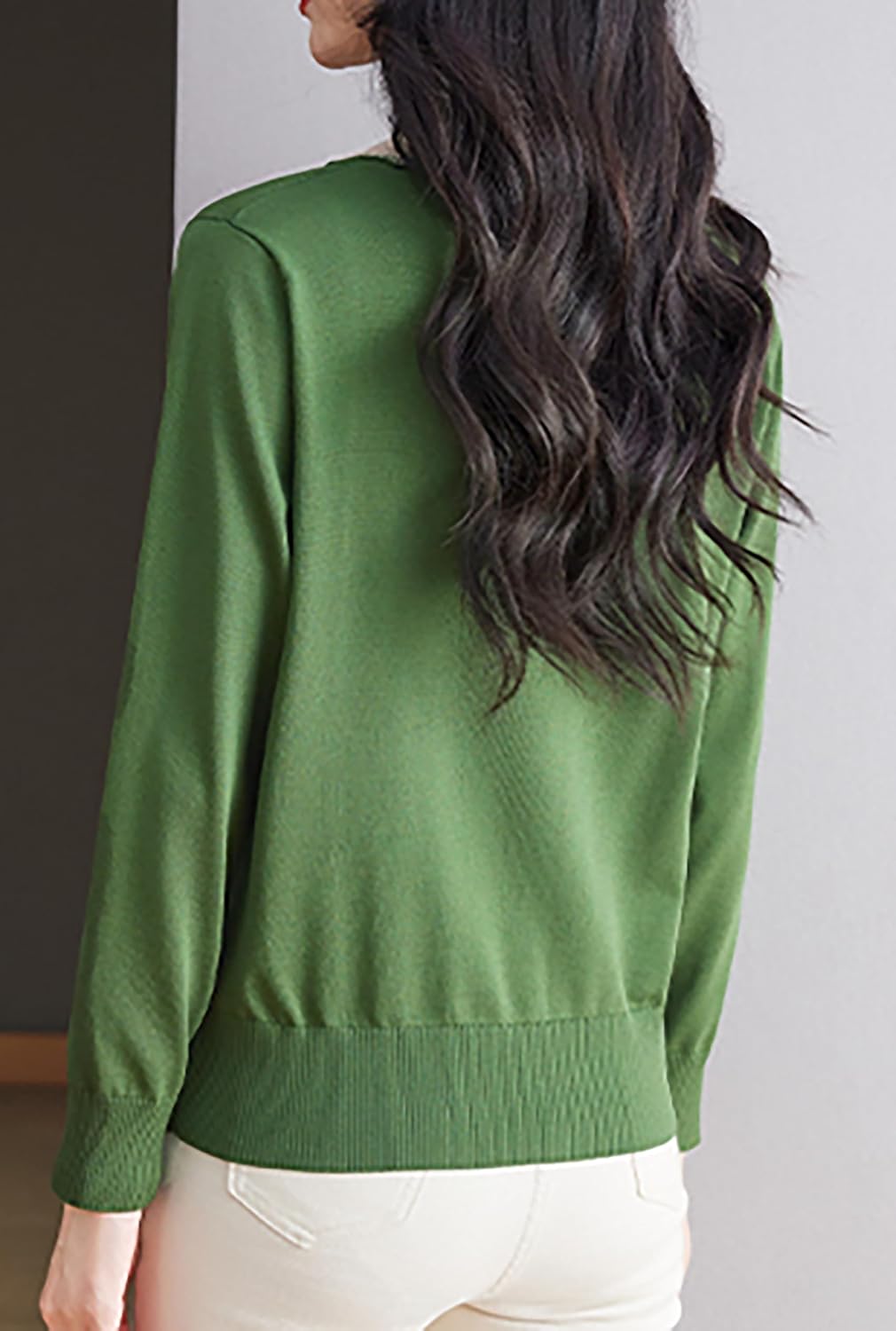 Women's Contrast V Neck Layered Look Sweater Long Sleeve 2 in 1 Pullover Knitwear Tops - Image 3