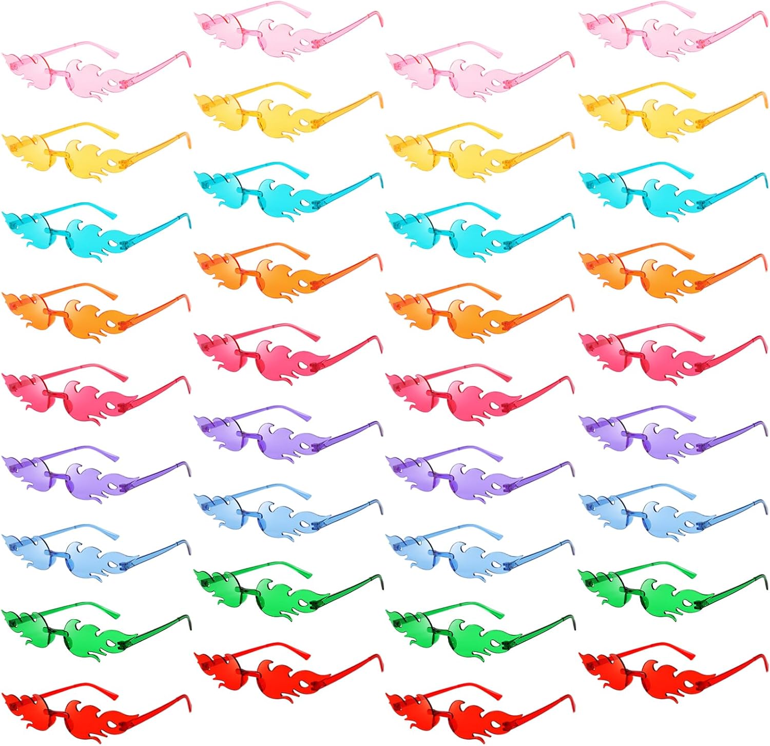 Pibupibu 36 Pcs Rimless Heart/Star/Butterfly/Flame/Cateye Party Sunglasses Bulk for Women Men, Fun Bachelor Party Glasses