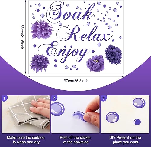 Miniatura 2 de Calcomanías de pared de baño, Soak Enjoy Relax, calcomanías impermeables para decoración de pared, calcomanías de letrero de flores para dormitorio,