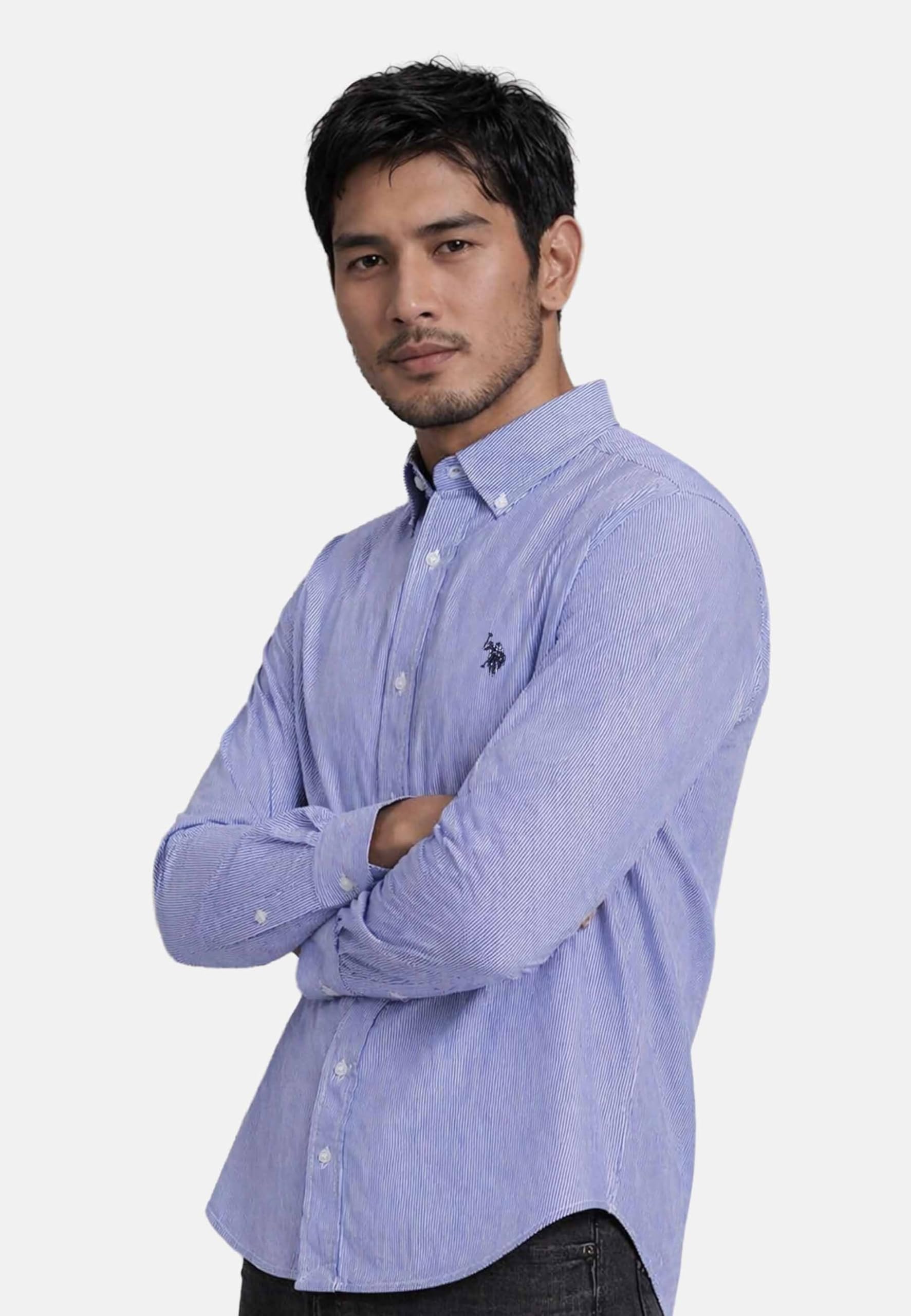 U.S. POLO ASSN. Koszula męska (S-3XL) bawełna długi rękaw kołnierz zapinany na guziki - P050