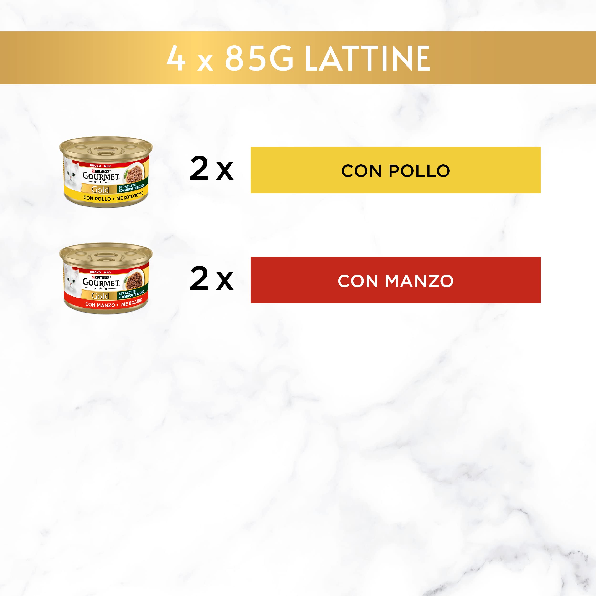 Gourmet Purina Gold - Cuchillos de Comida húmeda para Gatos con Carne y Pollo, 48 Bolsas de 85 g