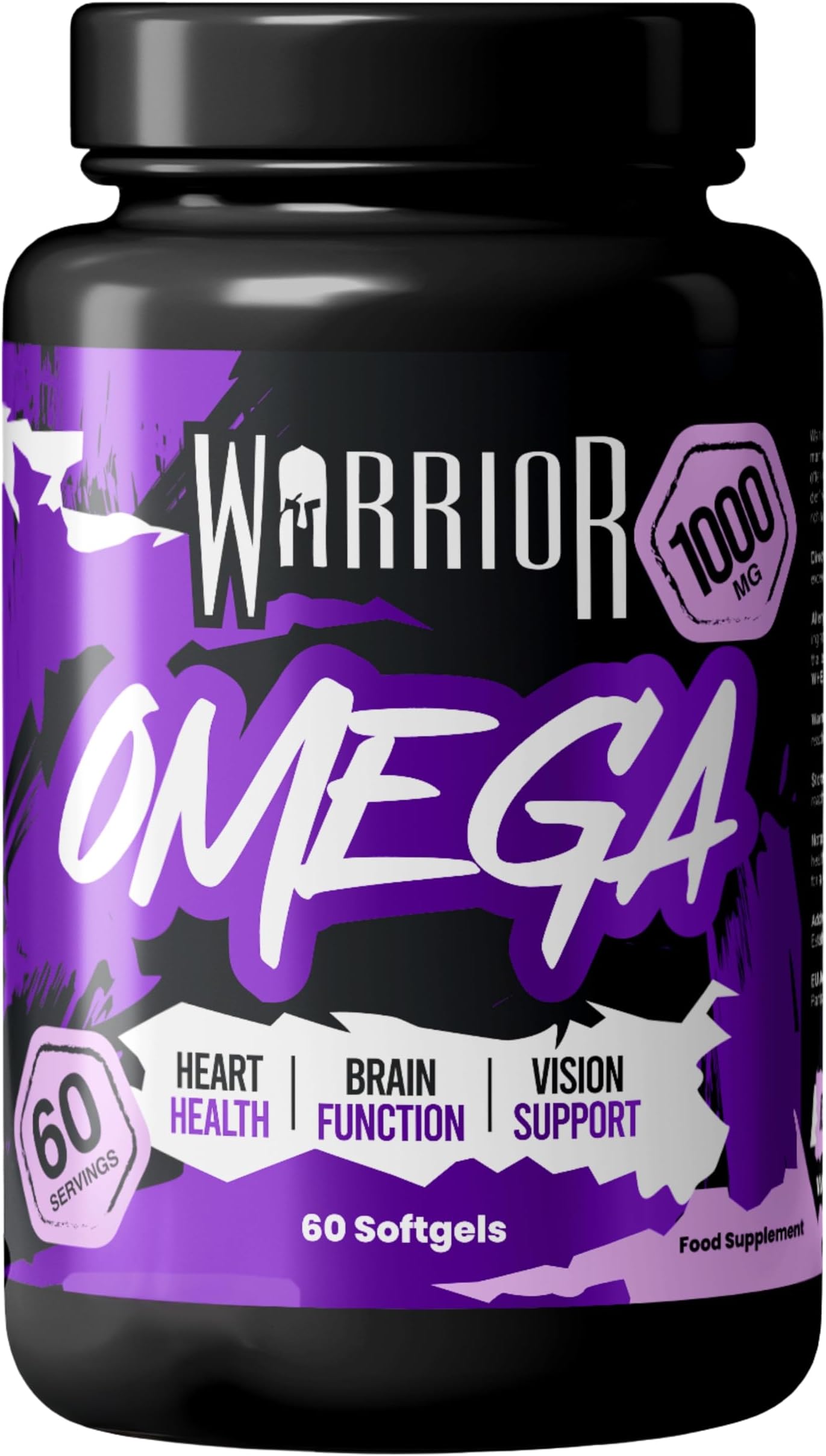 Warrior Omega 3 Fish Oil 1000mg – EPA & DHA for Heart, Brain, Eyes, Skin, Immune System, and Joint Care Supplements for Women & Men – Fish Oil Omega 3 Fatty Acids with Vitamin E – 60 Softgel Capsules