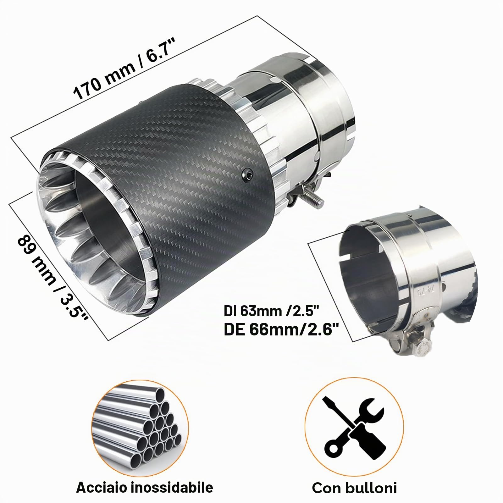 Punta Del Silenziatore Dello Scarico Dell'Automobile Di Adatta Per 2,5 "(63mm) Tubo Di Scarico Dell'Entrata In Acciaio Inossidabile e Modifica Del Tubo Finale Della Fibra Di Carbonio